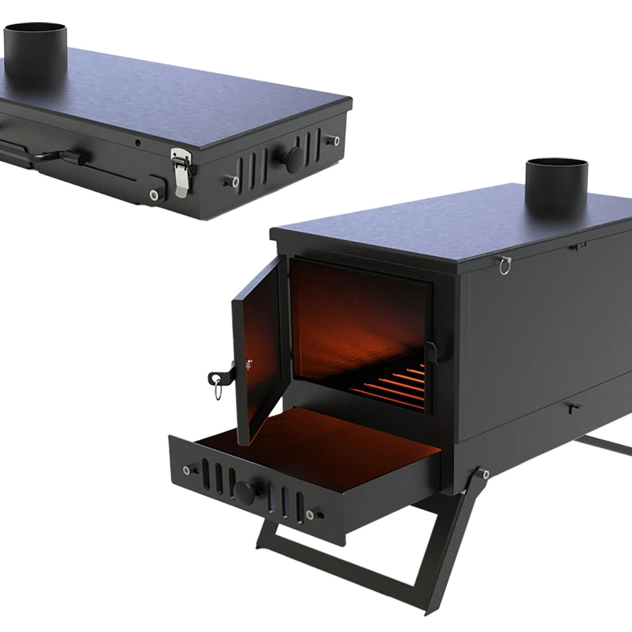 2 MM Çelikten Kolay kurulumlu Camlı Çantalı Tepedentırnağa Kamp Sobası