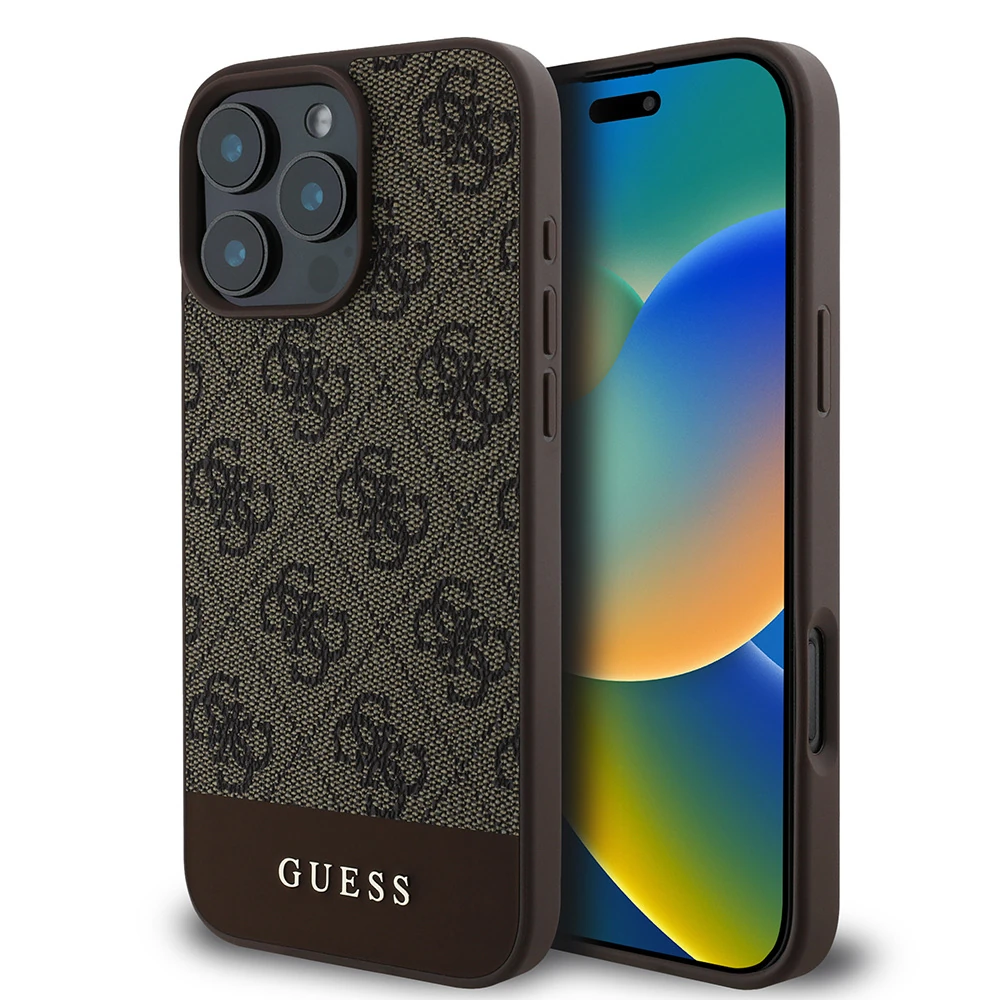 Apple iPhone 16 Pro Max Kılıf Guess Orjinal Lisanslı PU Deri Şerit Logo Dizaynlı Kapak