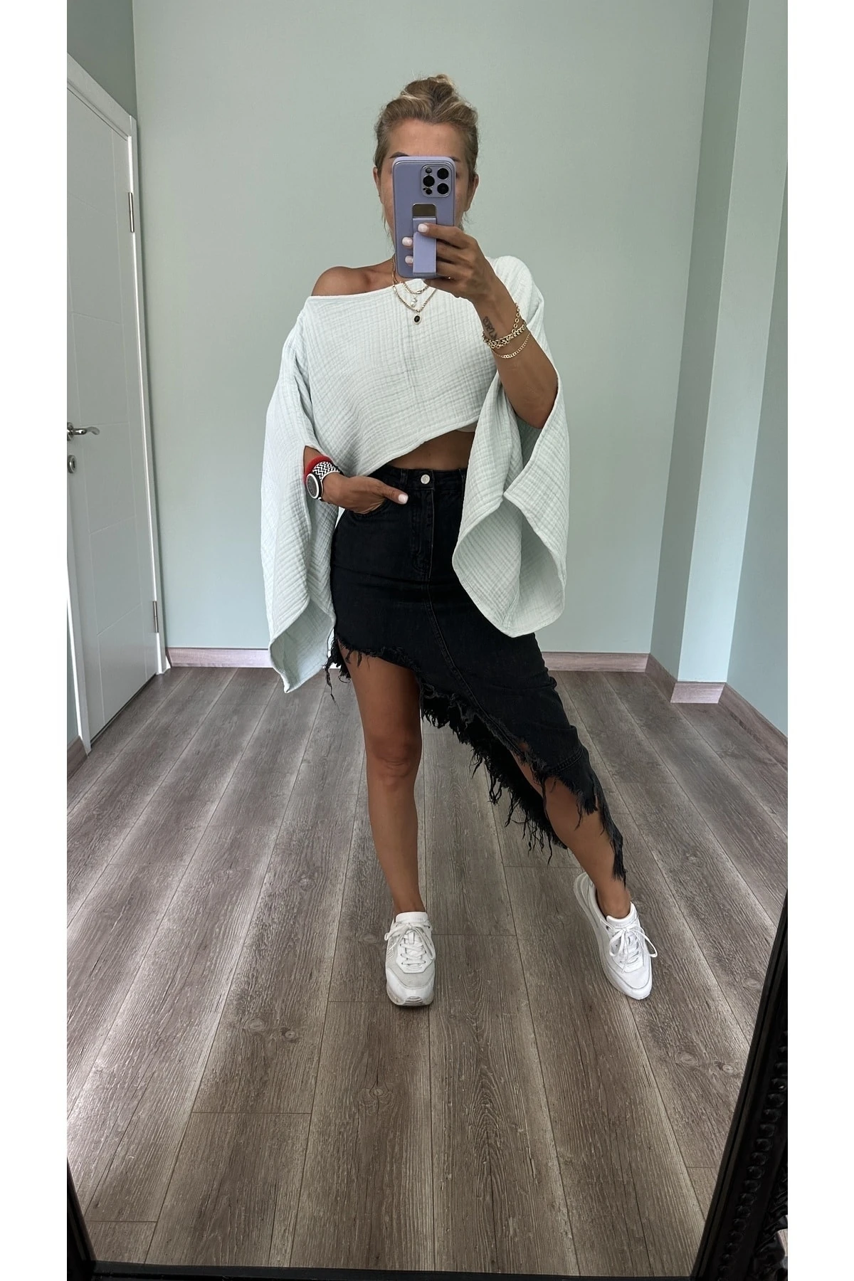 Kolları Yırtmaçlı Crop Top - mint