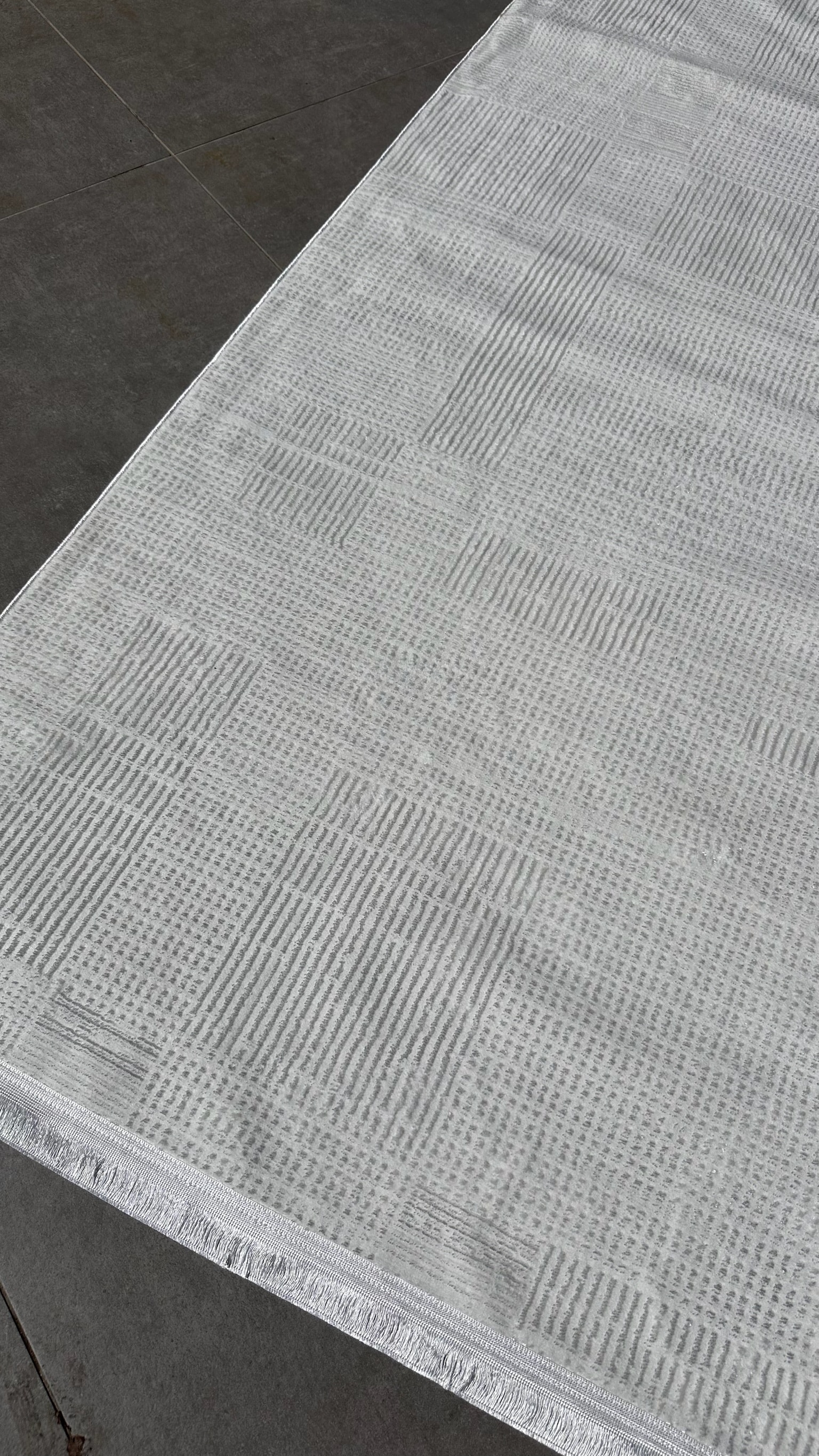Makinede Yıkanabilir Halı Kare Desen - Krem/Krem
