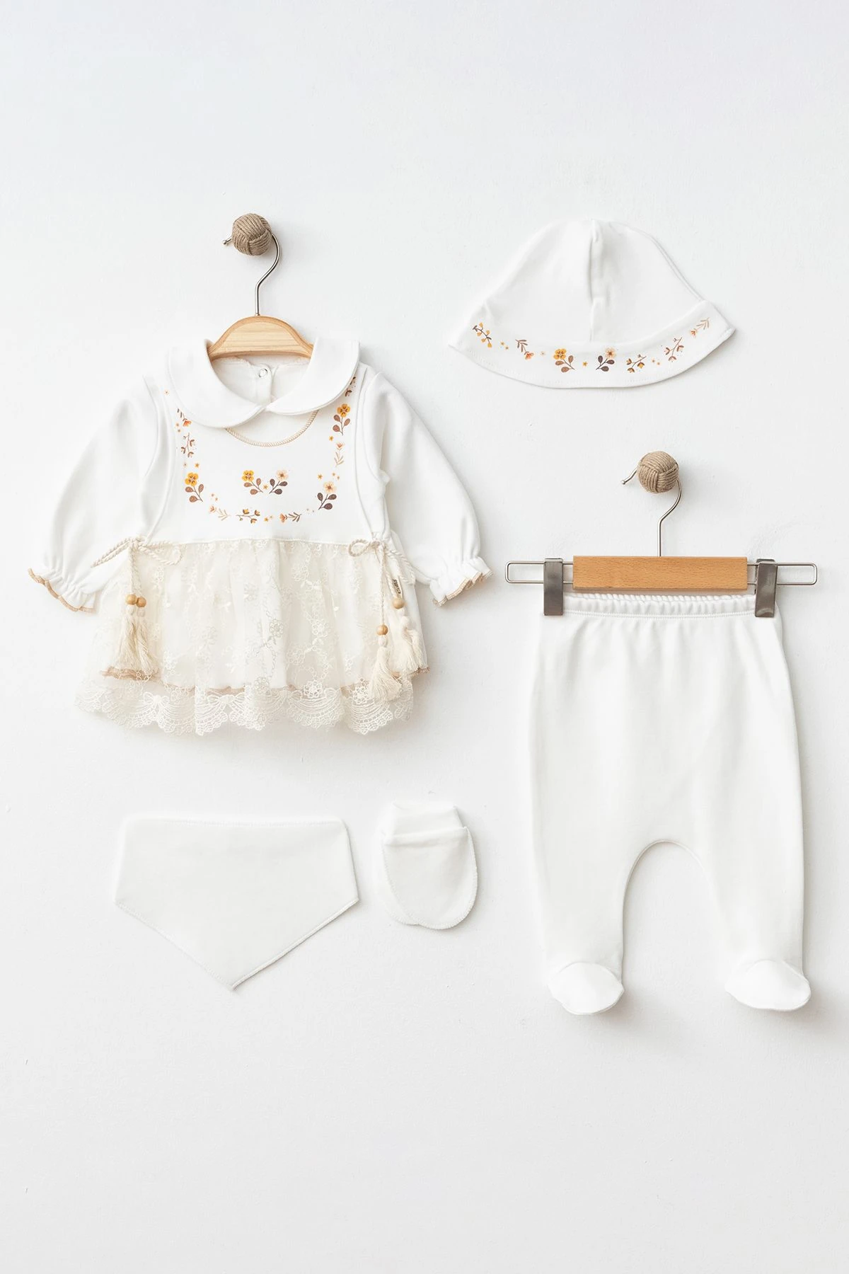 Natural Flowers 5'li Set - Ekru