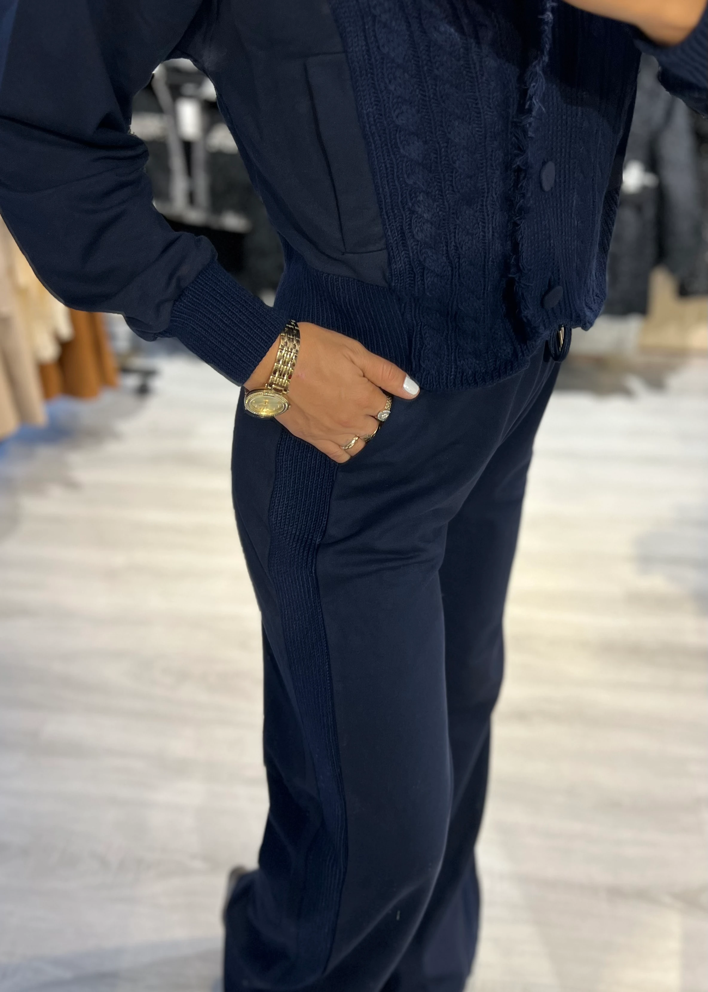 Lacivert Triko Detaylı Hırka & Eşofman Altı 2'Li Takım