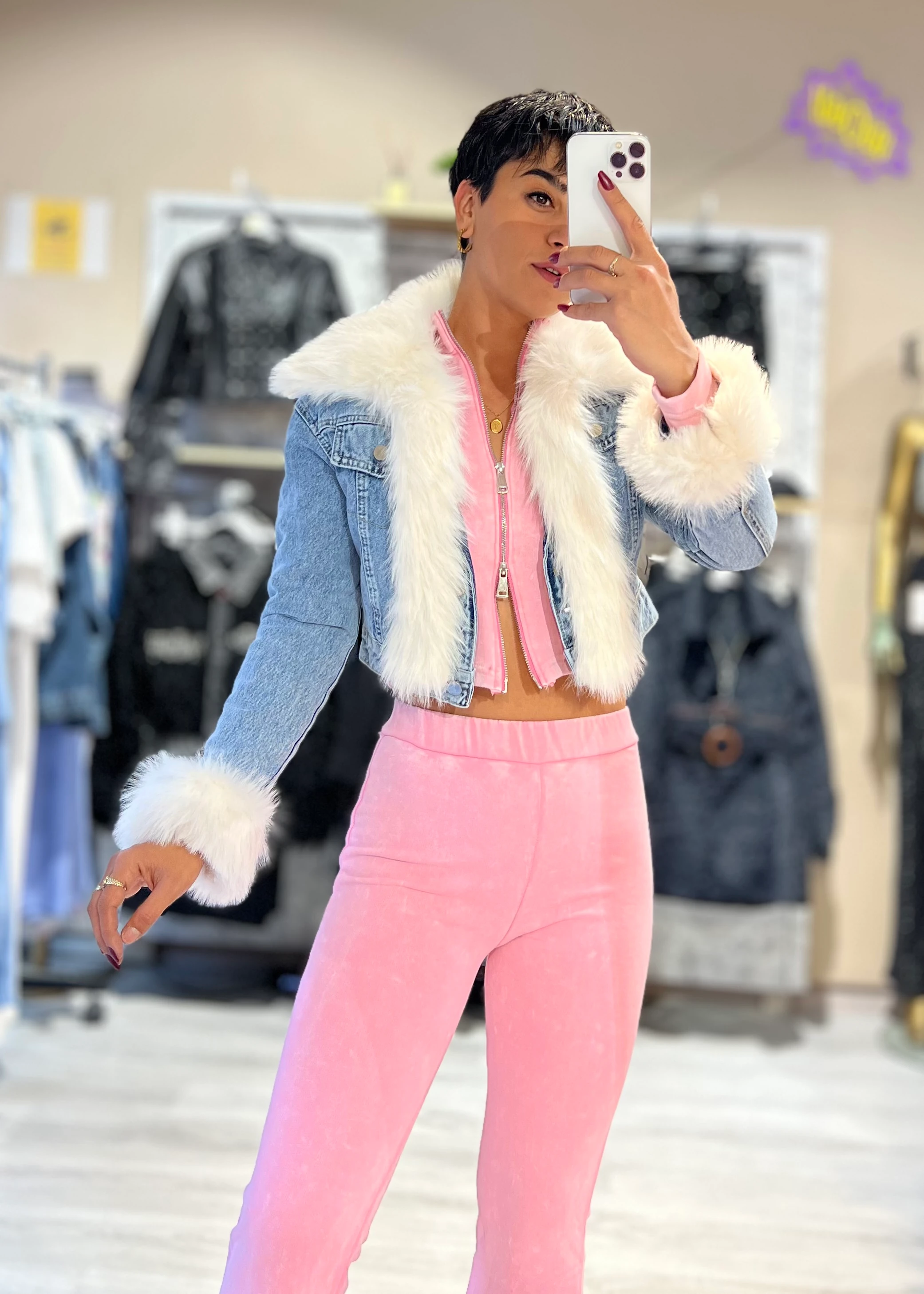 Suni Kürklü Yaka ve Kol Çıkabilen Denim Mont  - MAVİ