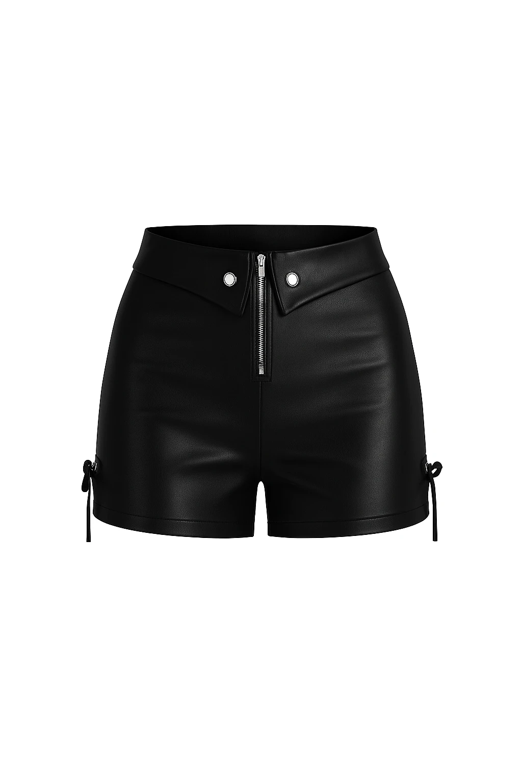 Suni Deri Fermuar Detaylı Şort  - SİYAH