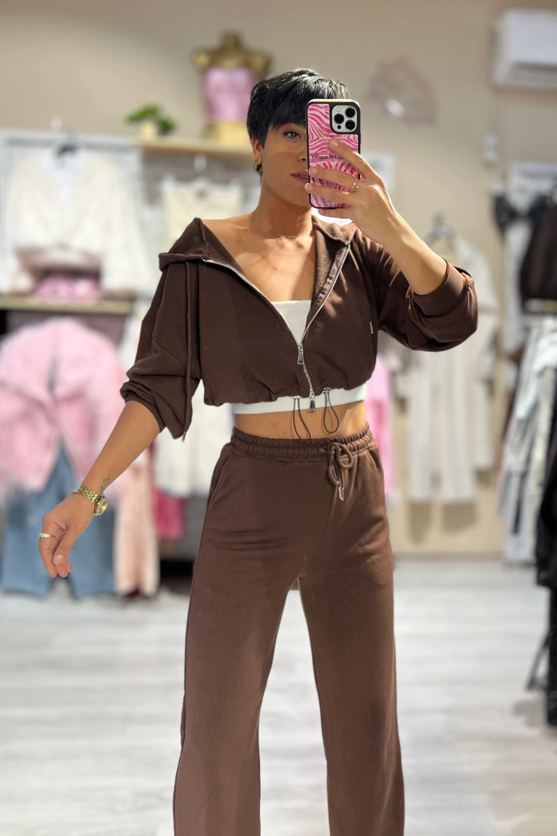 Kapüşonlu Sweat & Eşofman Altı 2’li Takım - KAHVERENGİ