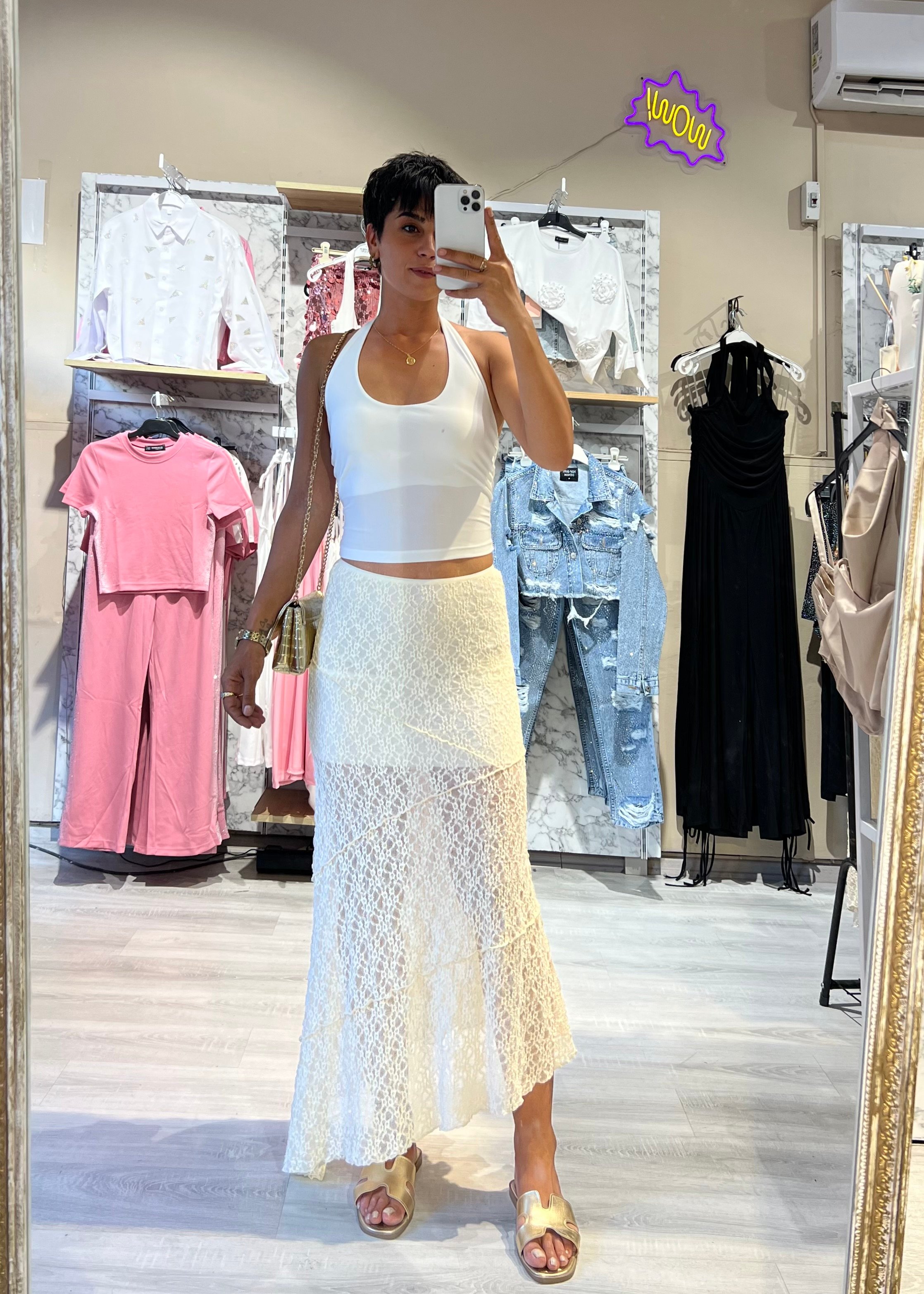 Asimetrik Dokulu Beli Lastikli Etek 
