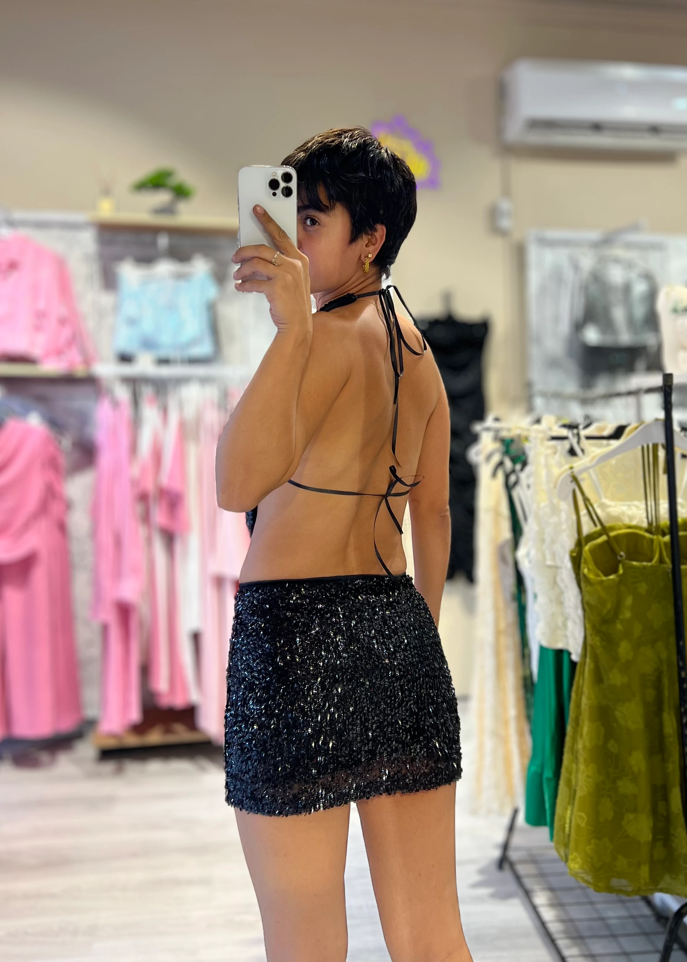 PulPayet Beli Lastikli Mini Etek - SİYAH