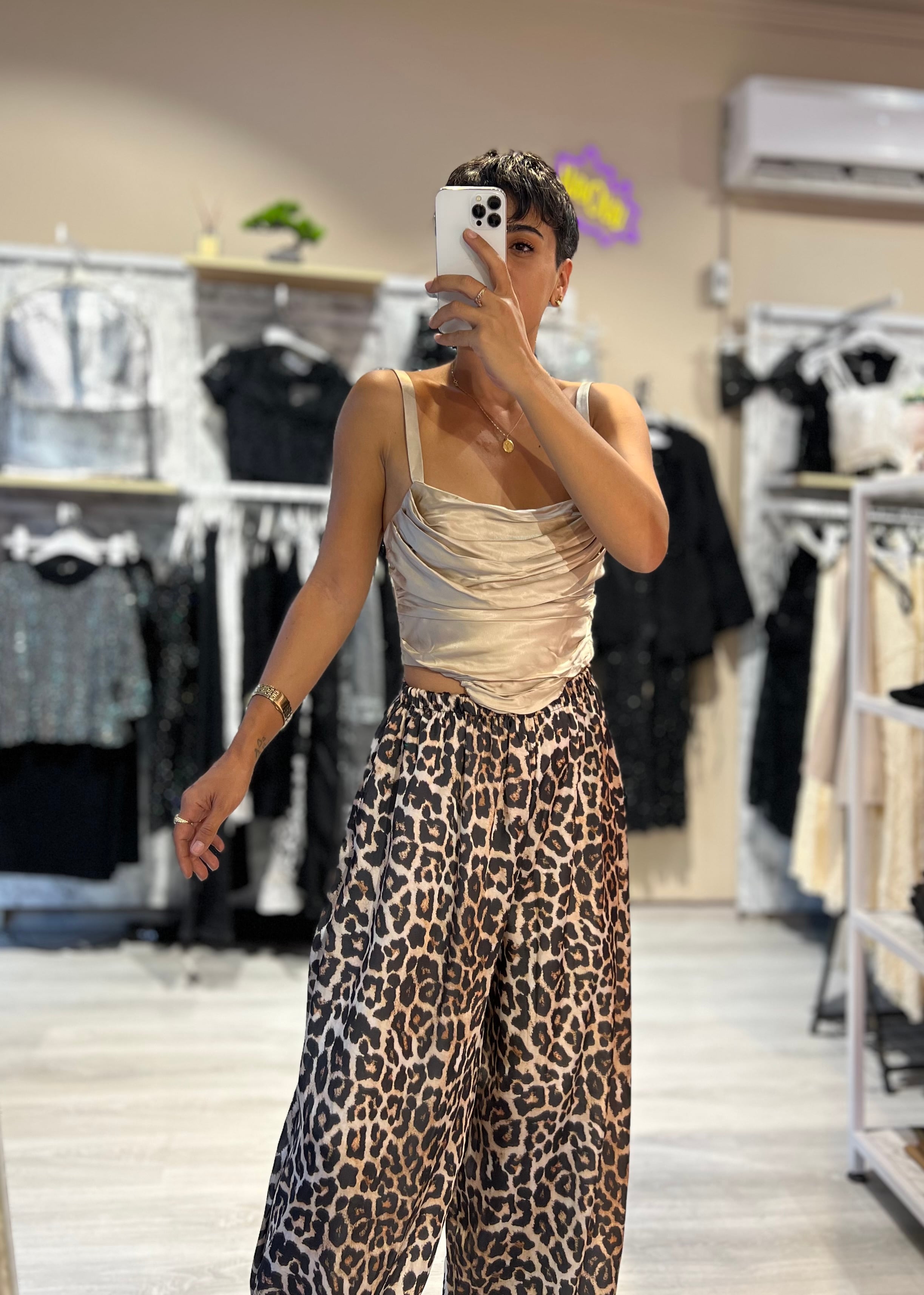 Saten Leopar Şalvar Pantolon 