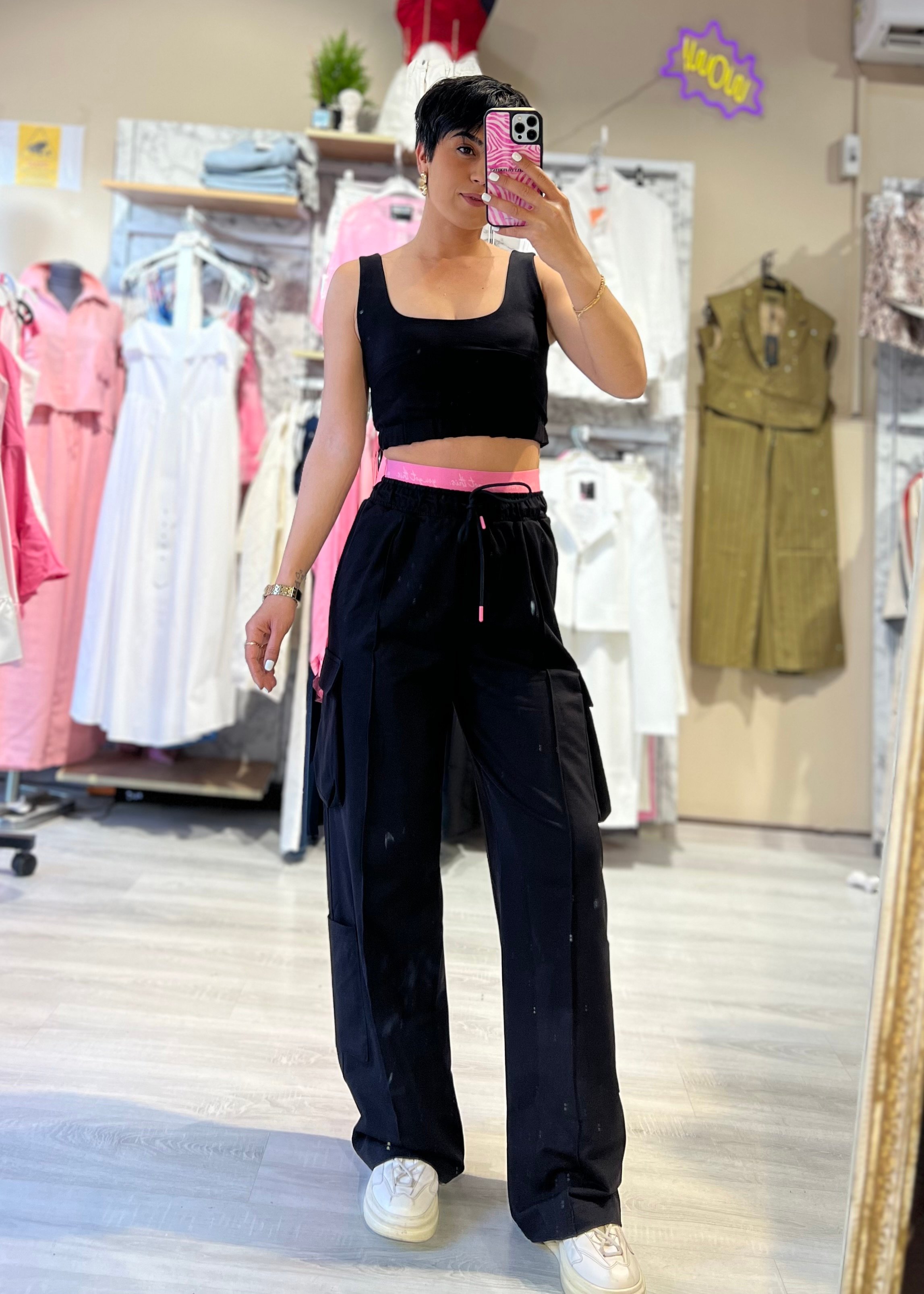 Siyah 2'li Crop Top & Kargo Eşofman Takımı