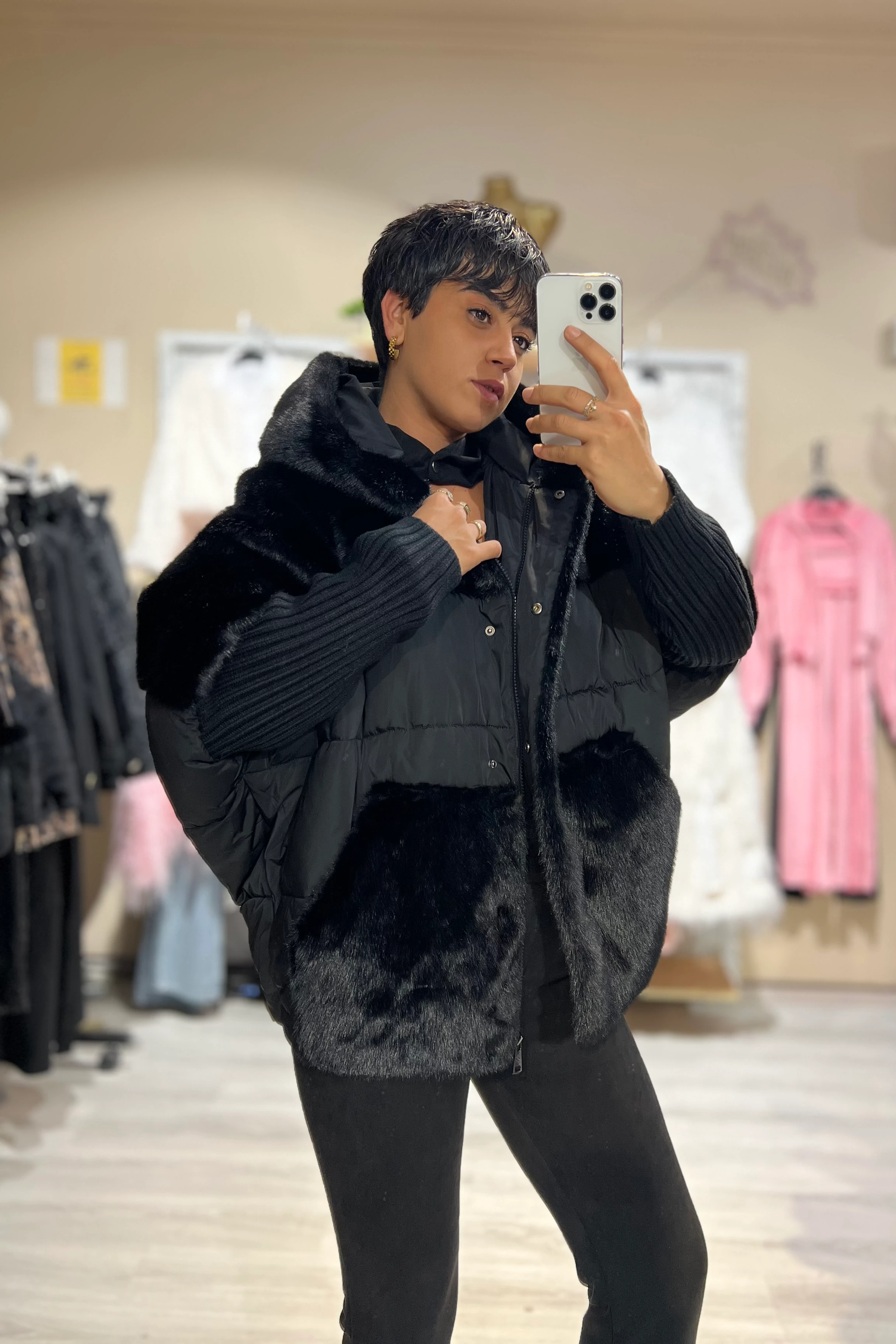 Özel Tasarım İthal Kürklü Yarasa Kol Şişme Mont