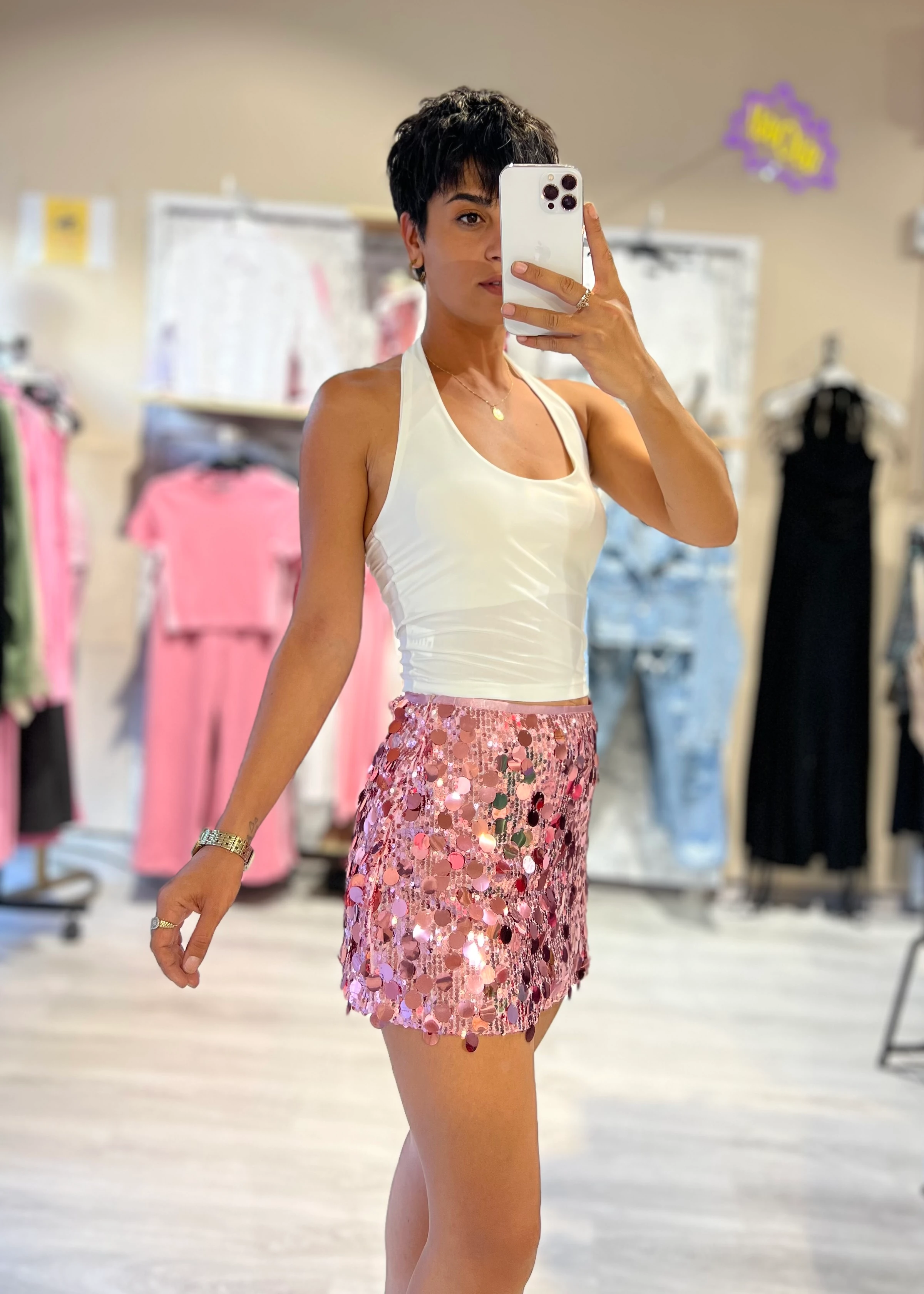 Aria PulPayet Marka Model Mini Etek - PEMBE