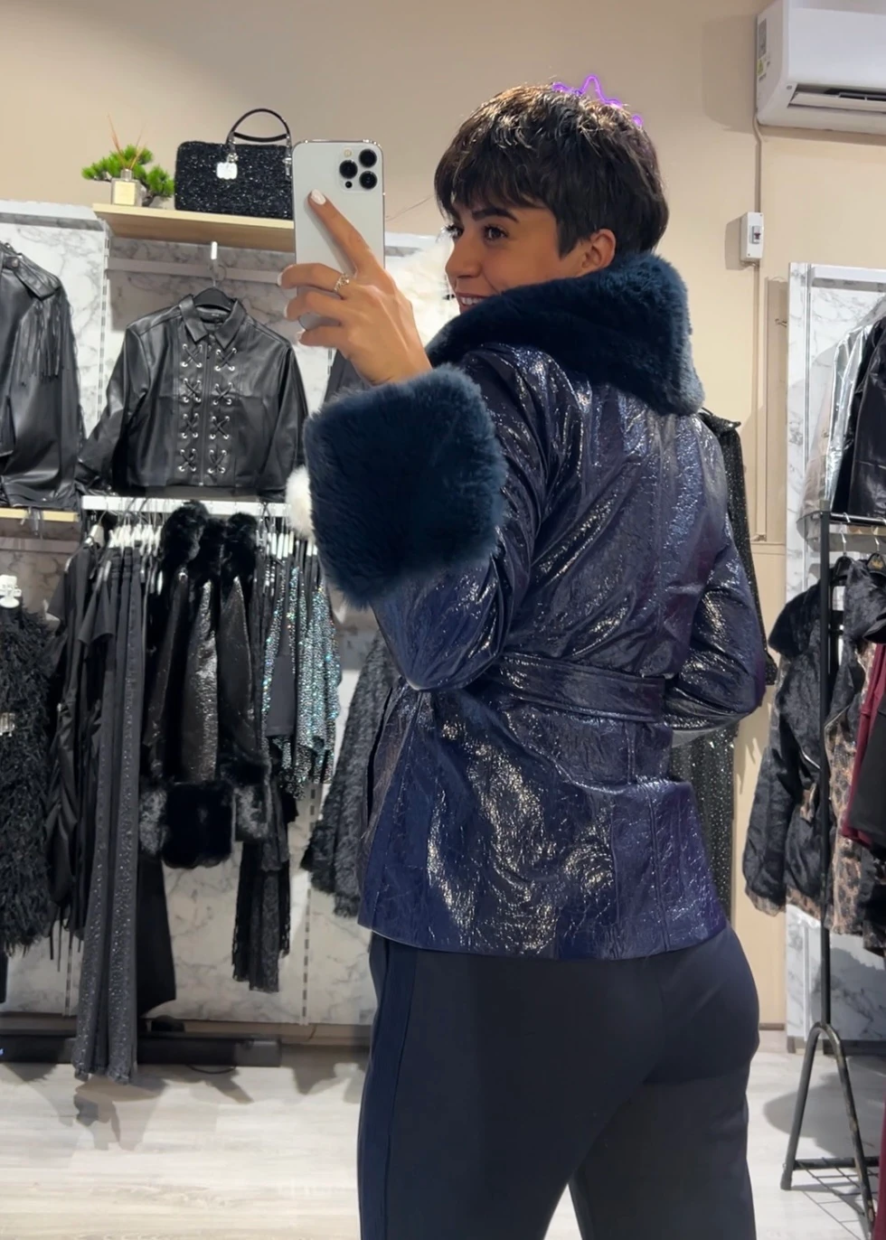 Noemi Kürklü Rugan Mont  - LACİVERT