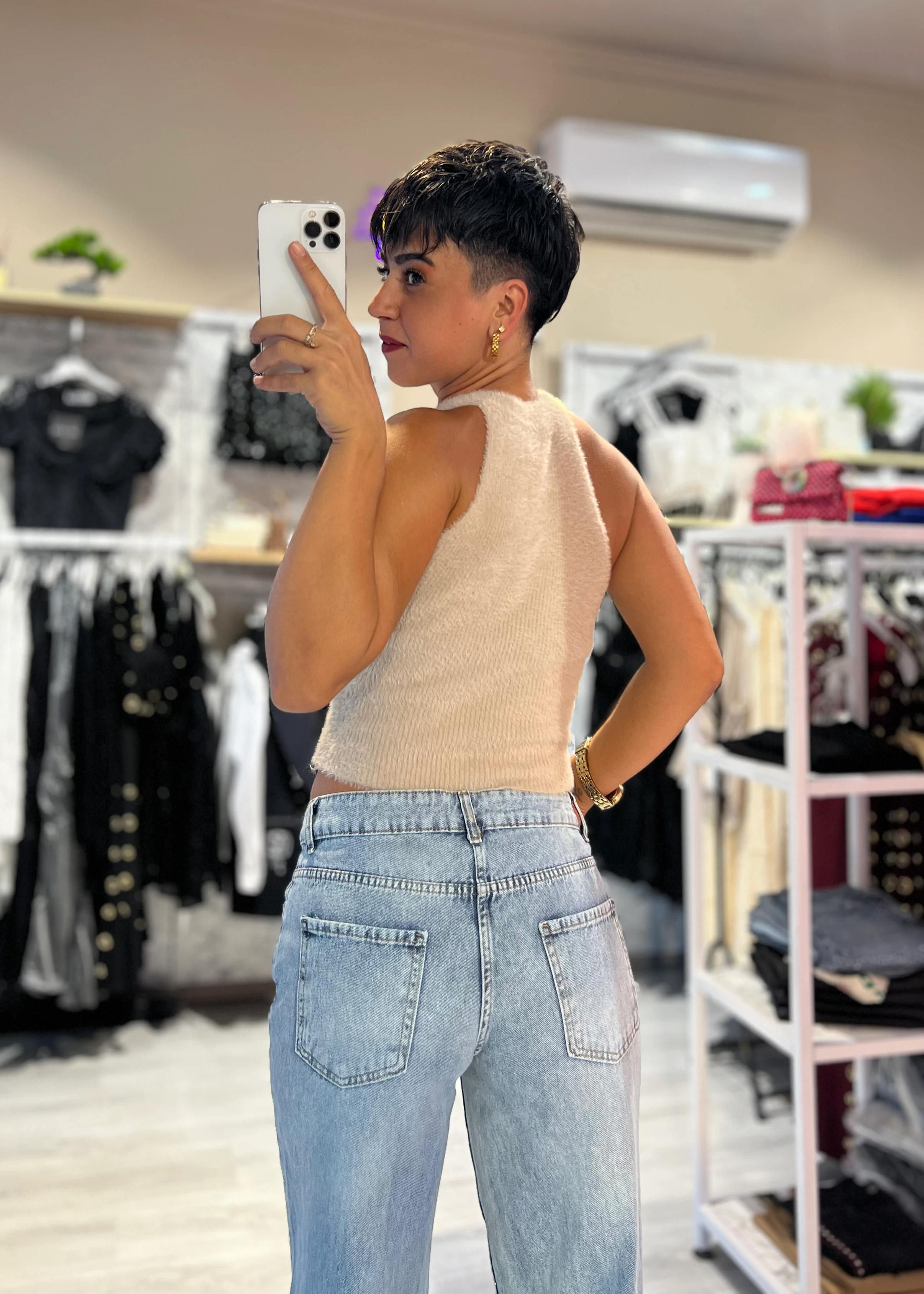 Halter Yaka Yumoş Bluz - BEJ