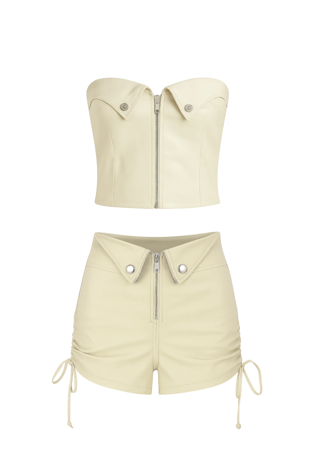 Suni Deri Büstiyer & Şort Takım  - BEJ