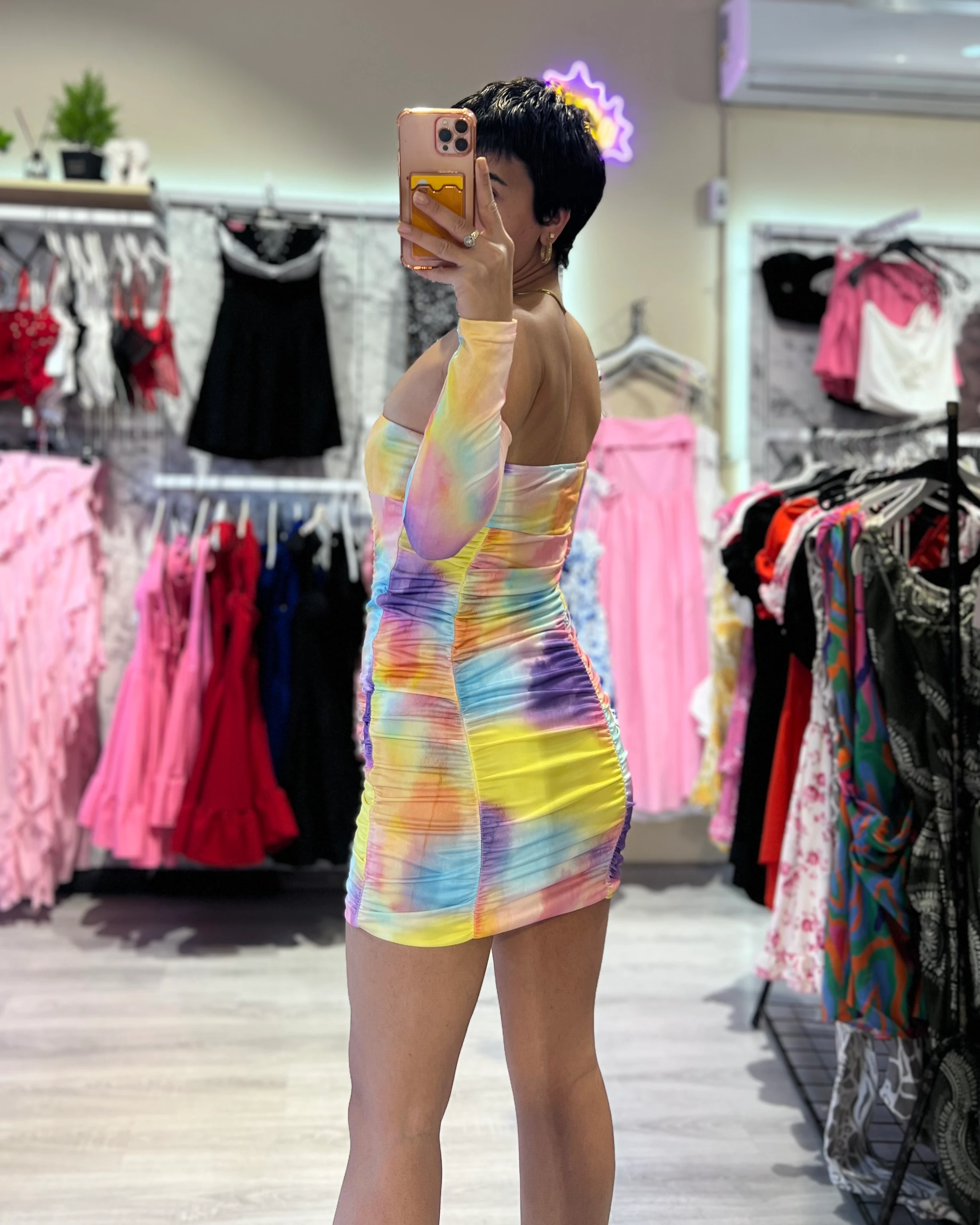 Renk Geçişli Drapeli Tak Çıkar Kol Detaylı Elbise - PEMBE