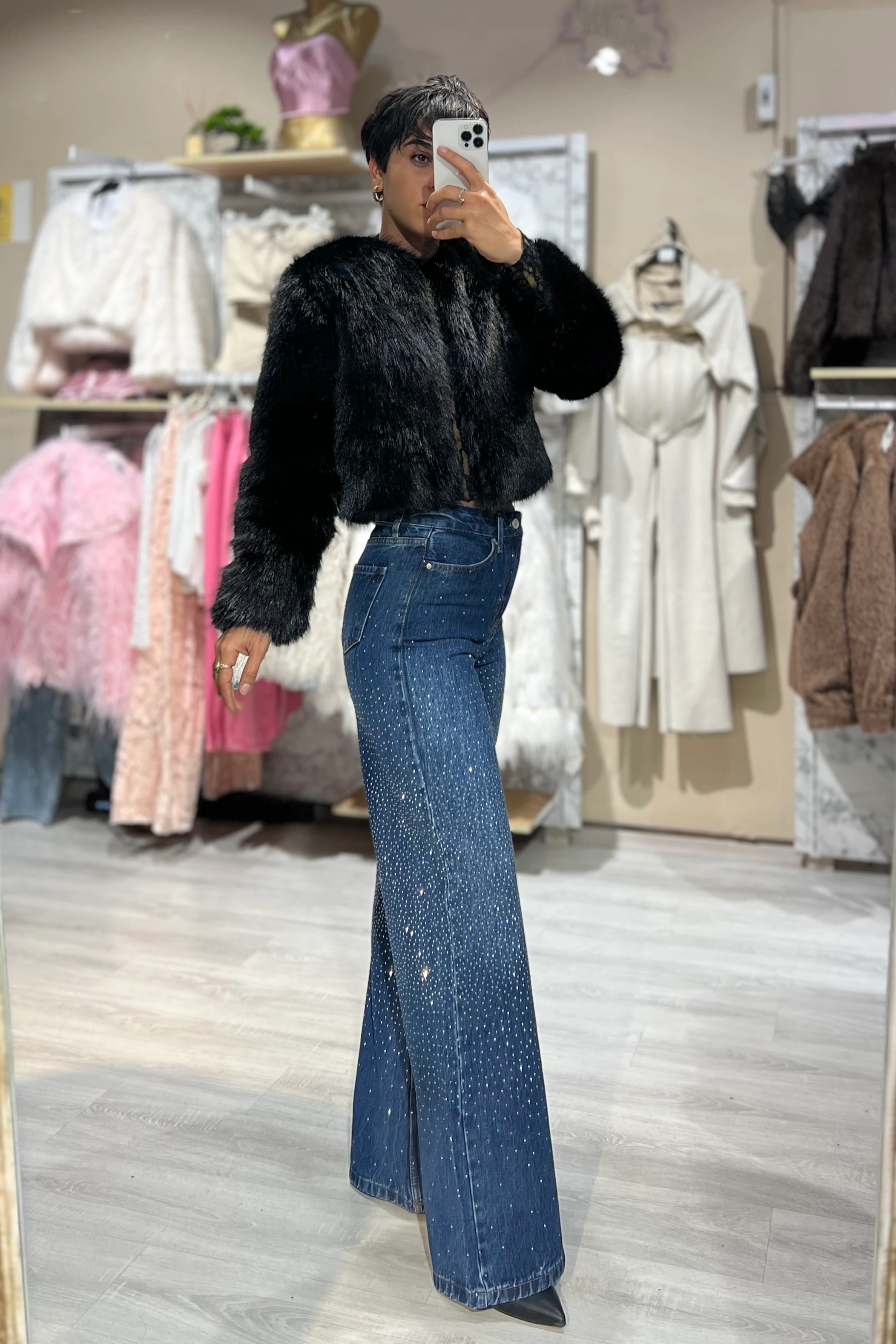 Mavi Ful Taşlı Palazzo Jean Pantolon 