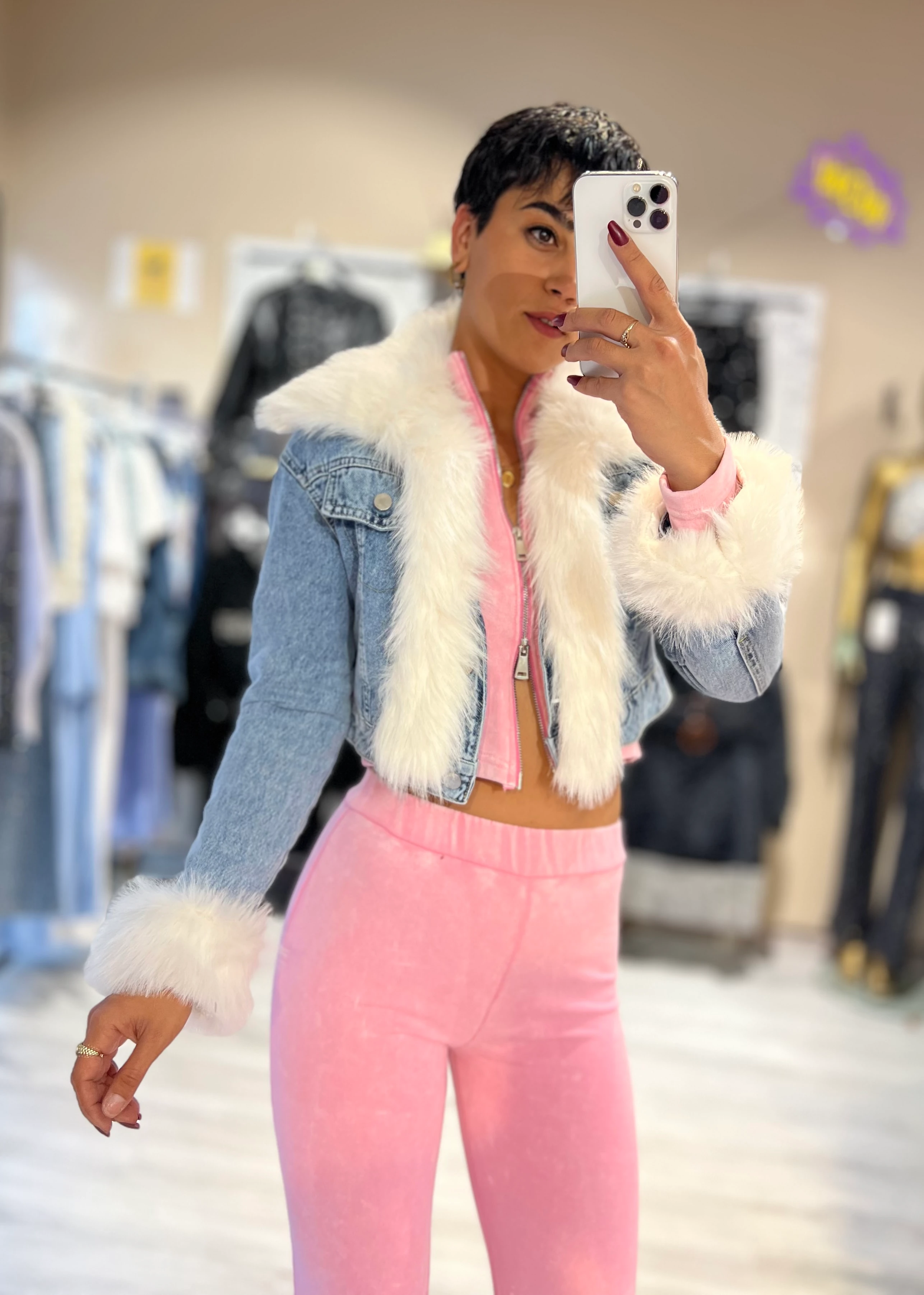 Suni Kürklü Yaka ve Kol Çıkabilen Denim Mont  - MAVİ