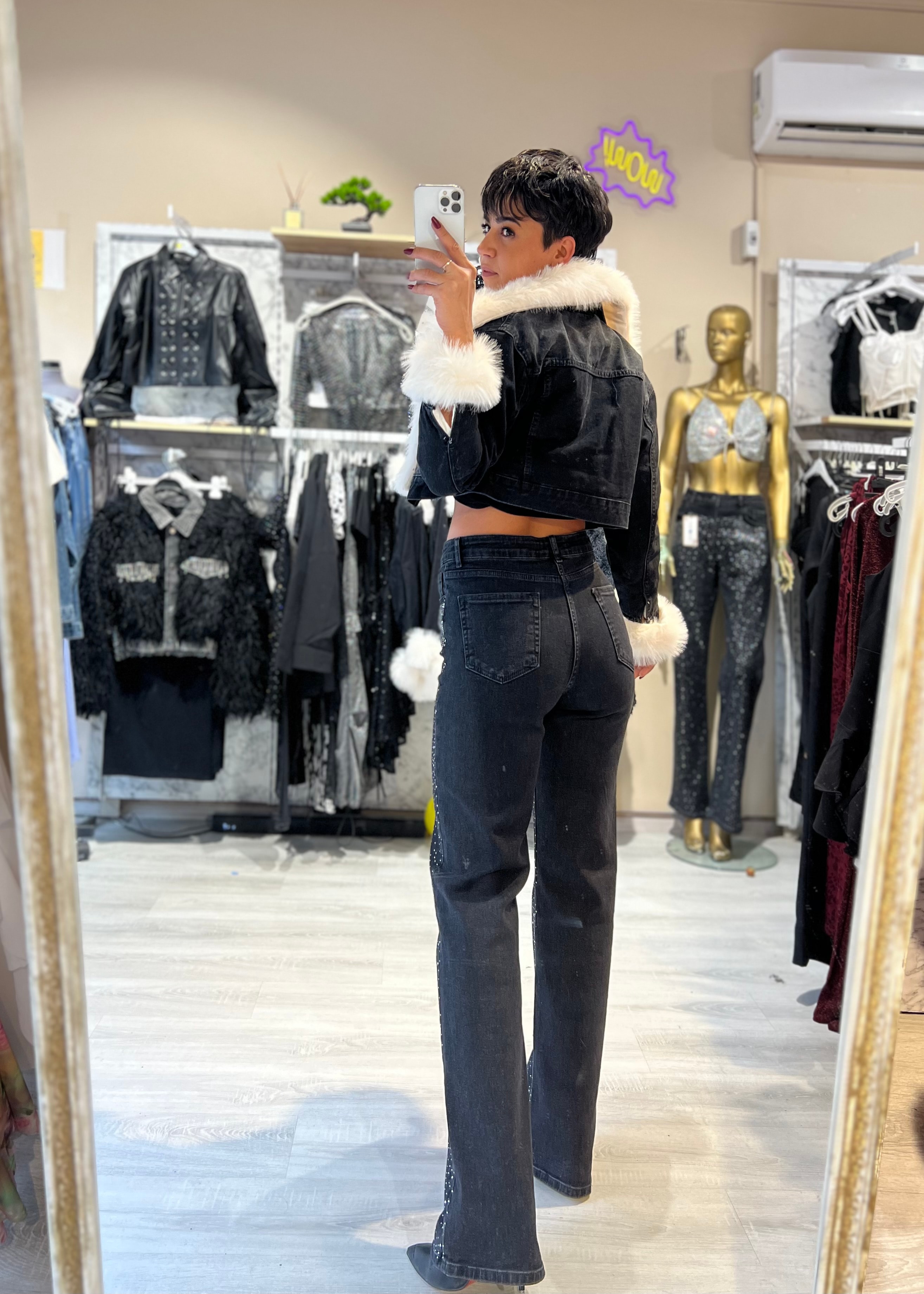 Suni Kürklü Yaka ve Kol Çıkabilen Denim Mont 