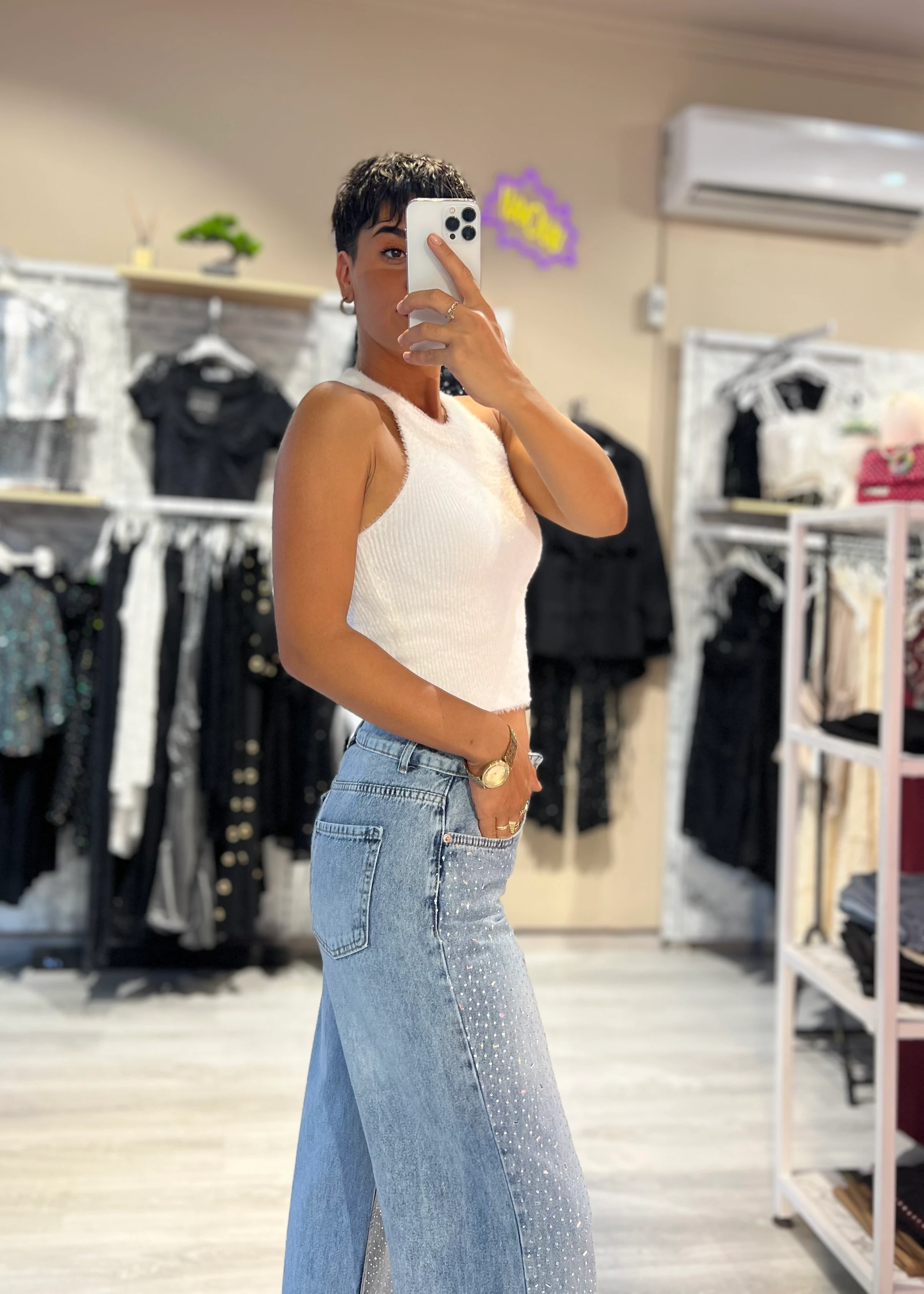 Halter Yaka Yumoş Bluz - BEYAZ