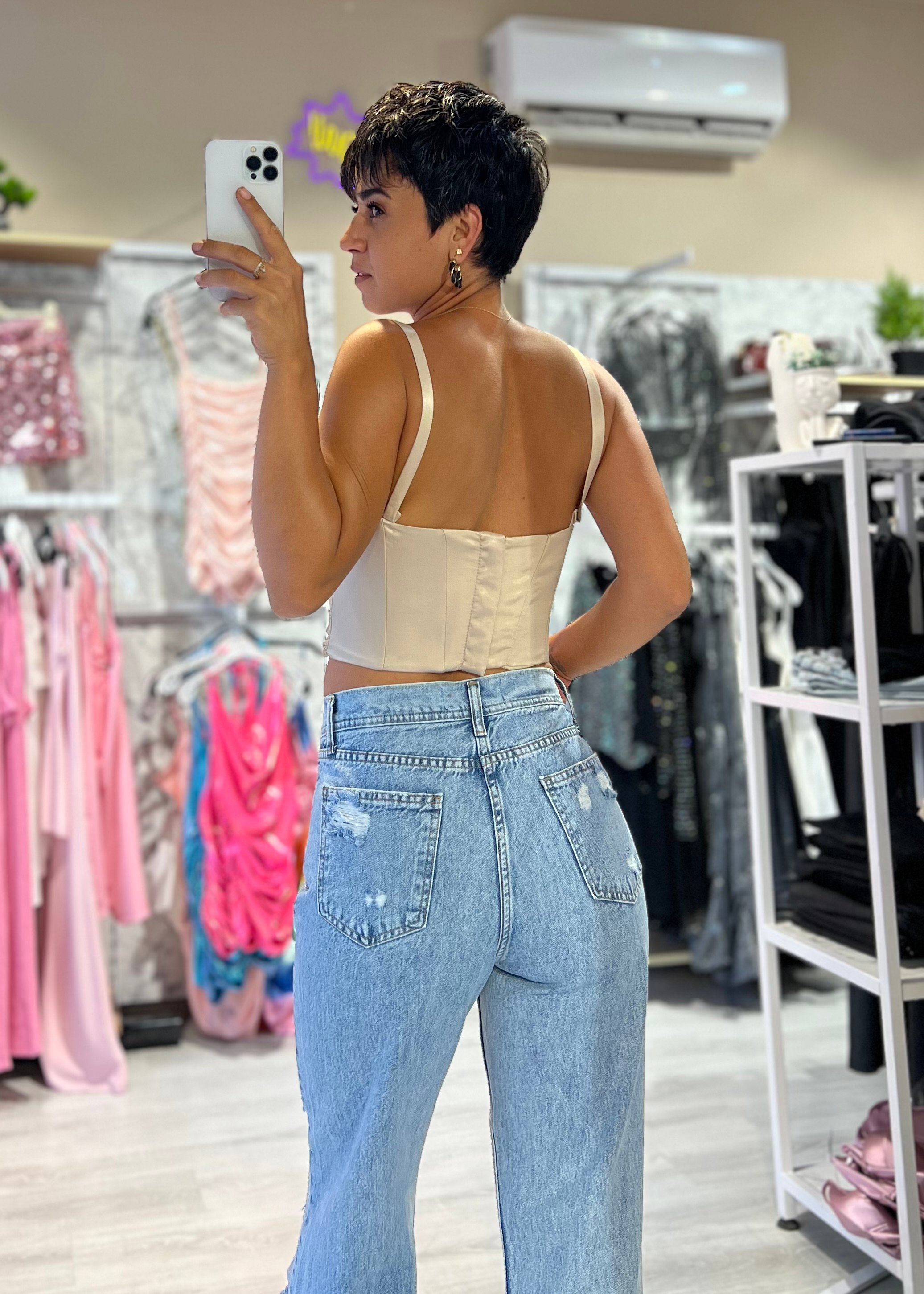 Mavi Taşlı  Lazer Kesim Jean Pantolon
