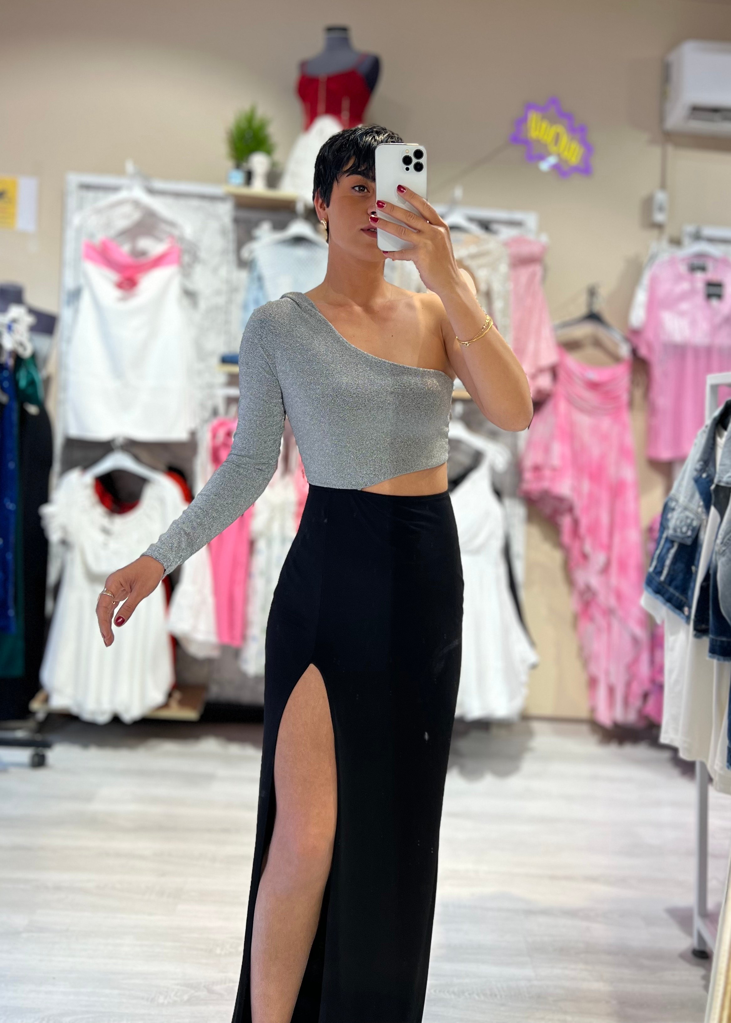 Tek Omuz Yırtmaçlı Maxi Boy Elbise