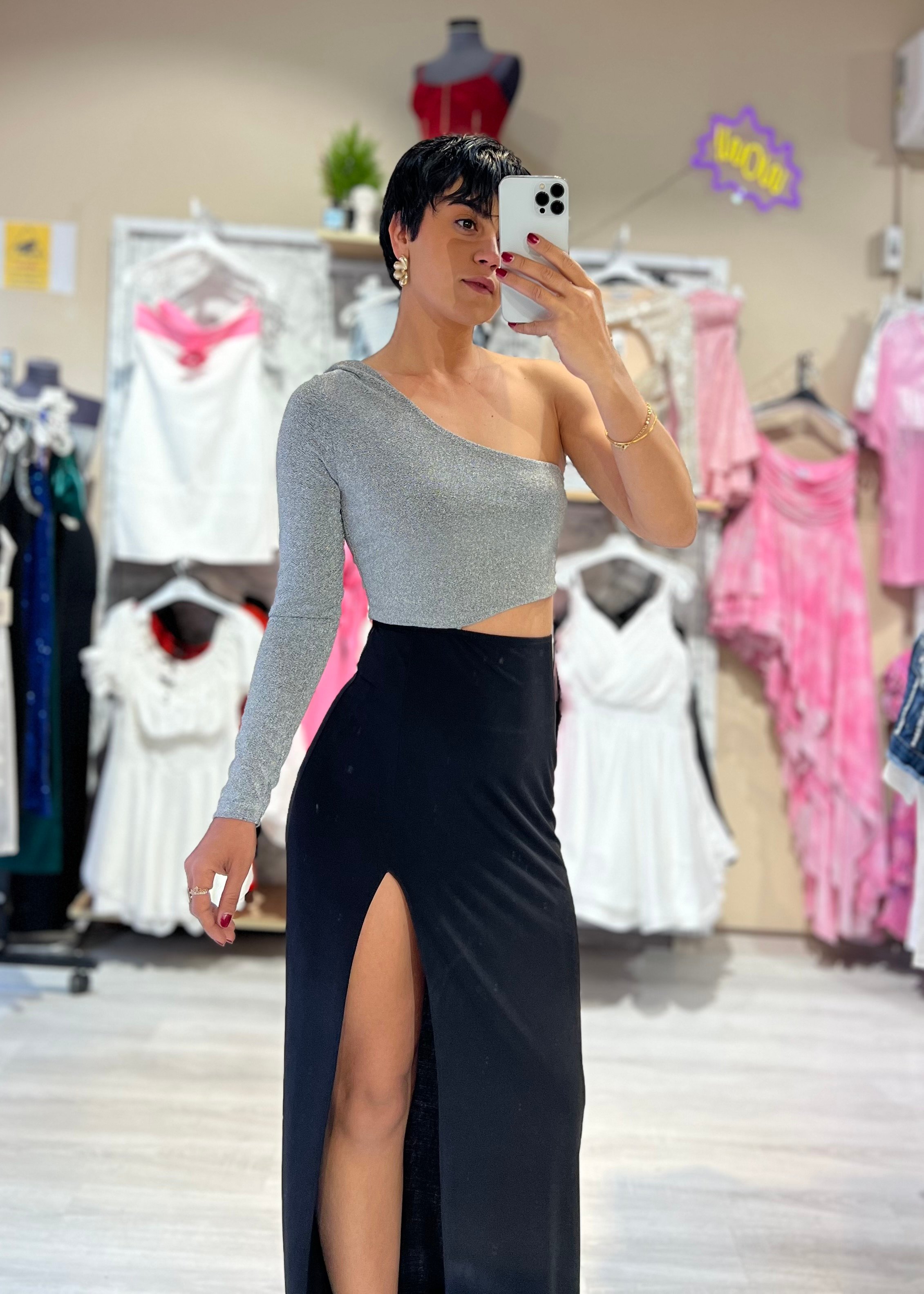 Tek Omuz Yırtmaçlı Maxi Boy Elbise