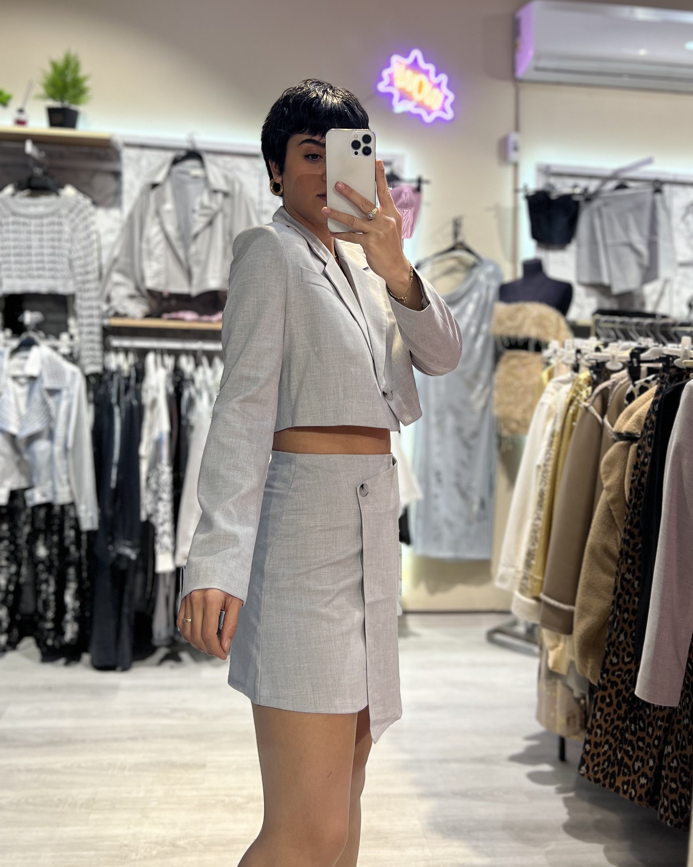 Marka Model Crop Blazer Ceket & Etek Takım