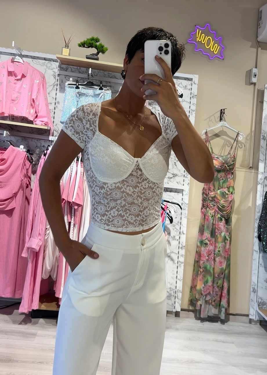 Marka Model Dantel Transparan Bluz - BEYAZ