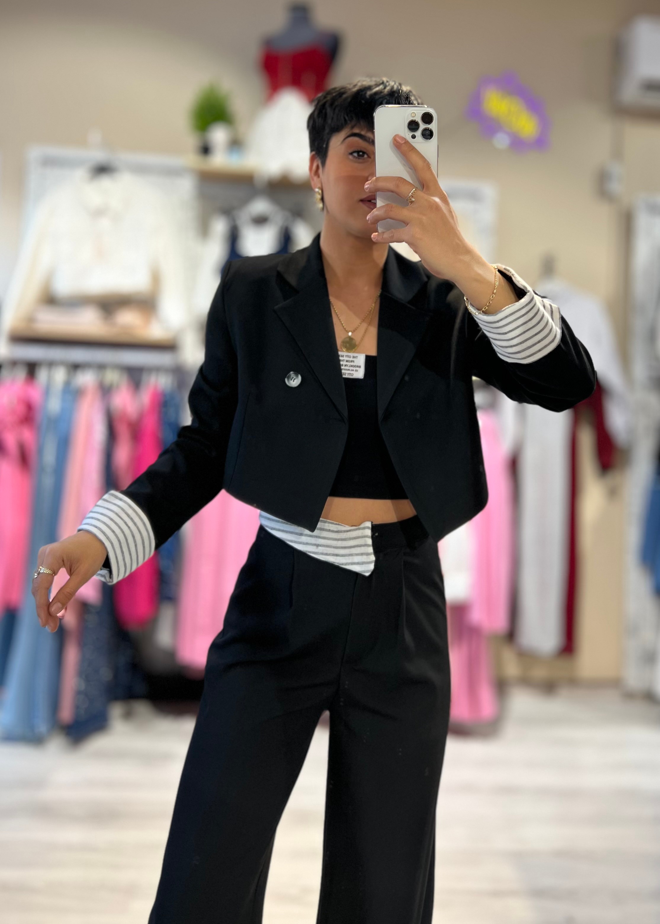 Premium Tasarım Crop Blazer Ceket & Pantolon Takım