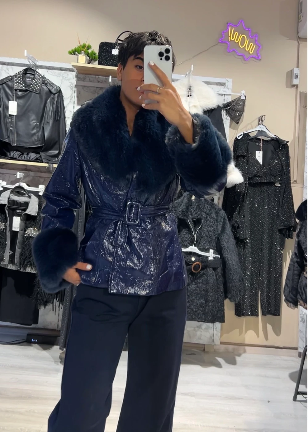 Noemi Kürklü Rugan Mont  - LACİVERT