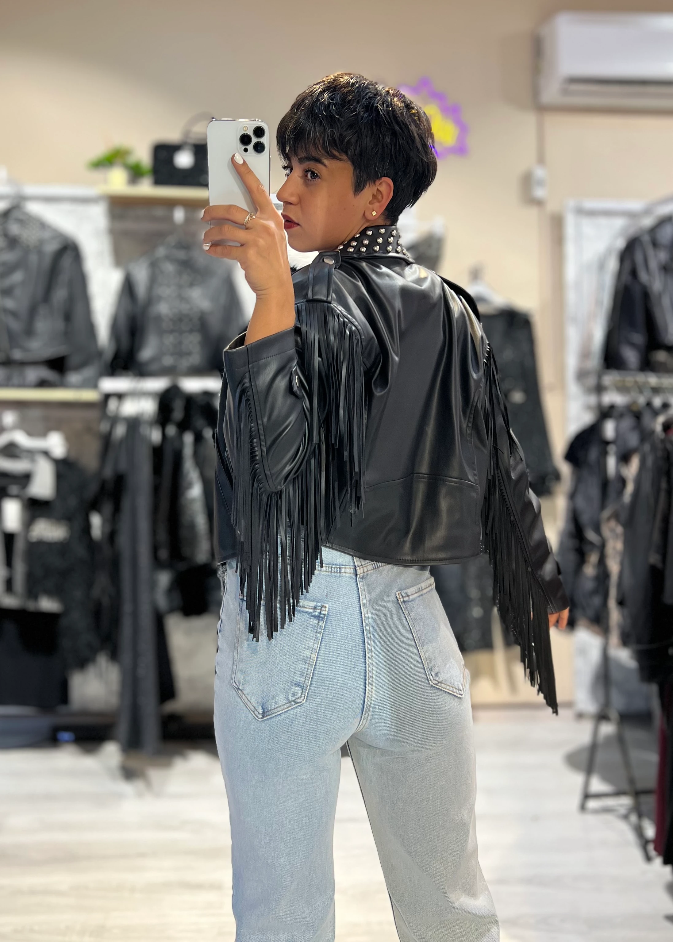 Premium Saçaklı Özel Tasarım Suni Deri Ceket 