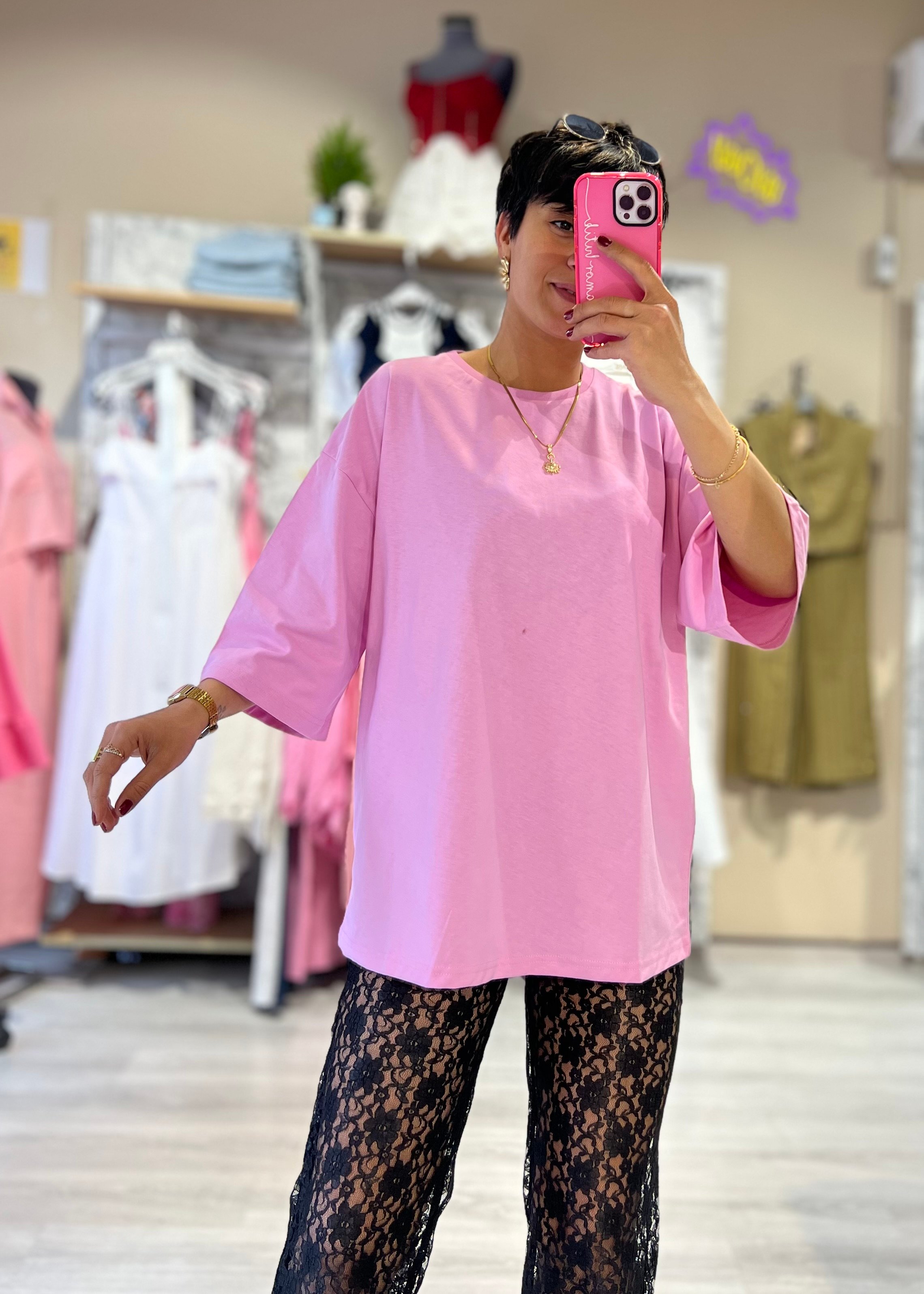 Oversize Bisiklet Yaka Fakir Kol Tişört