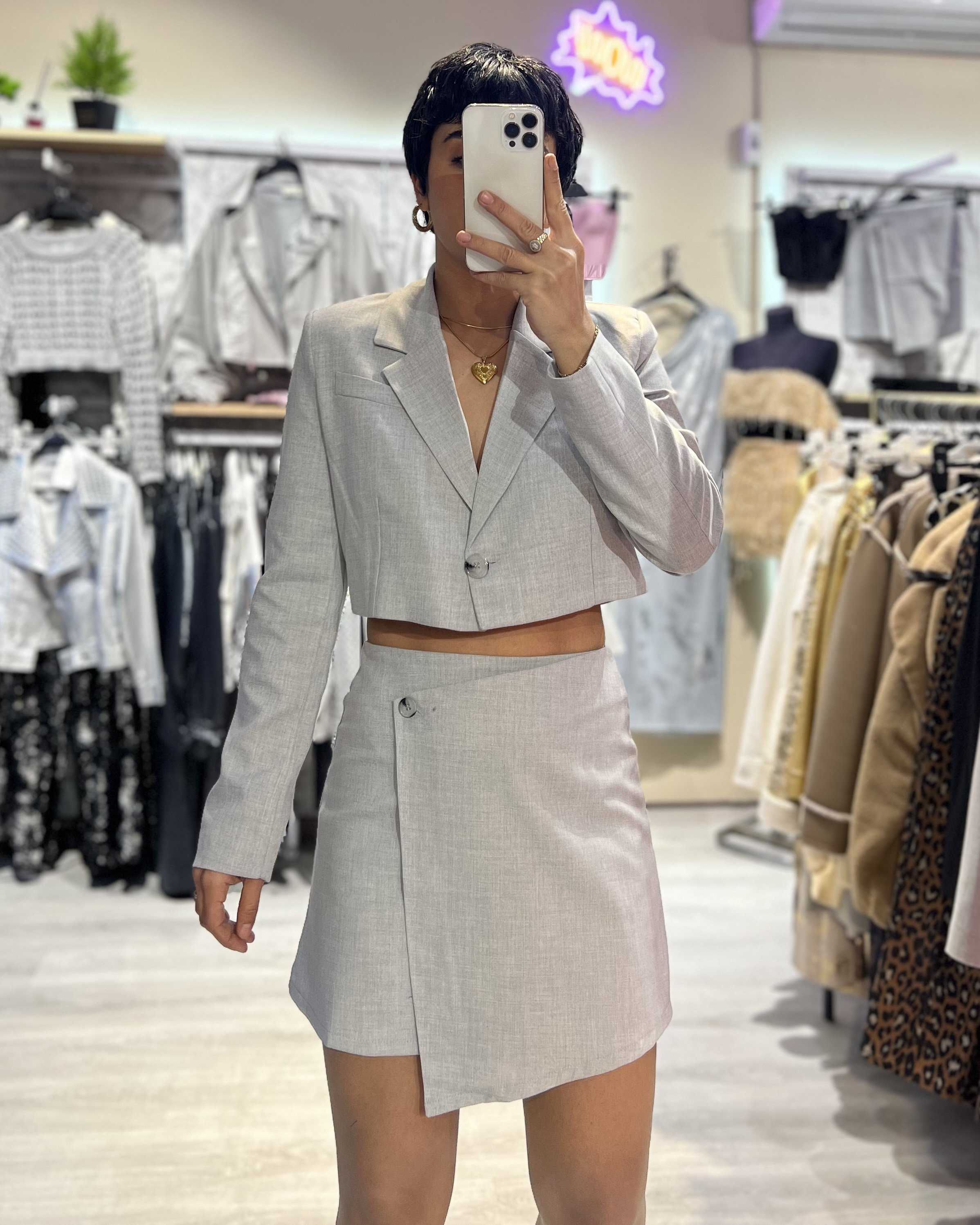 Marka Model Crop Blazer Ceket & Etek Takım