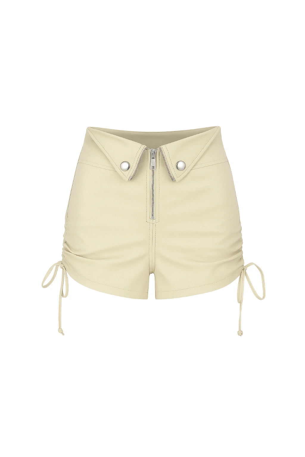 Suni Deri Fermuar Detaylı Şort  - BEJ