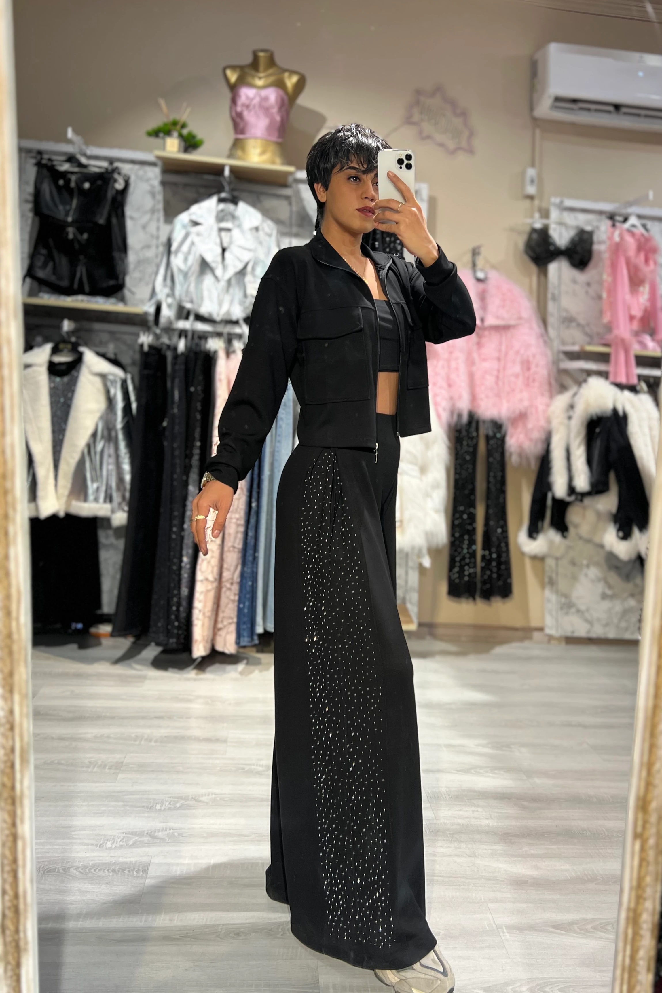 Black Shine Luxe Taşlı Takım