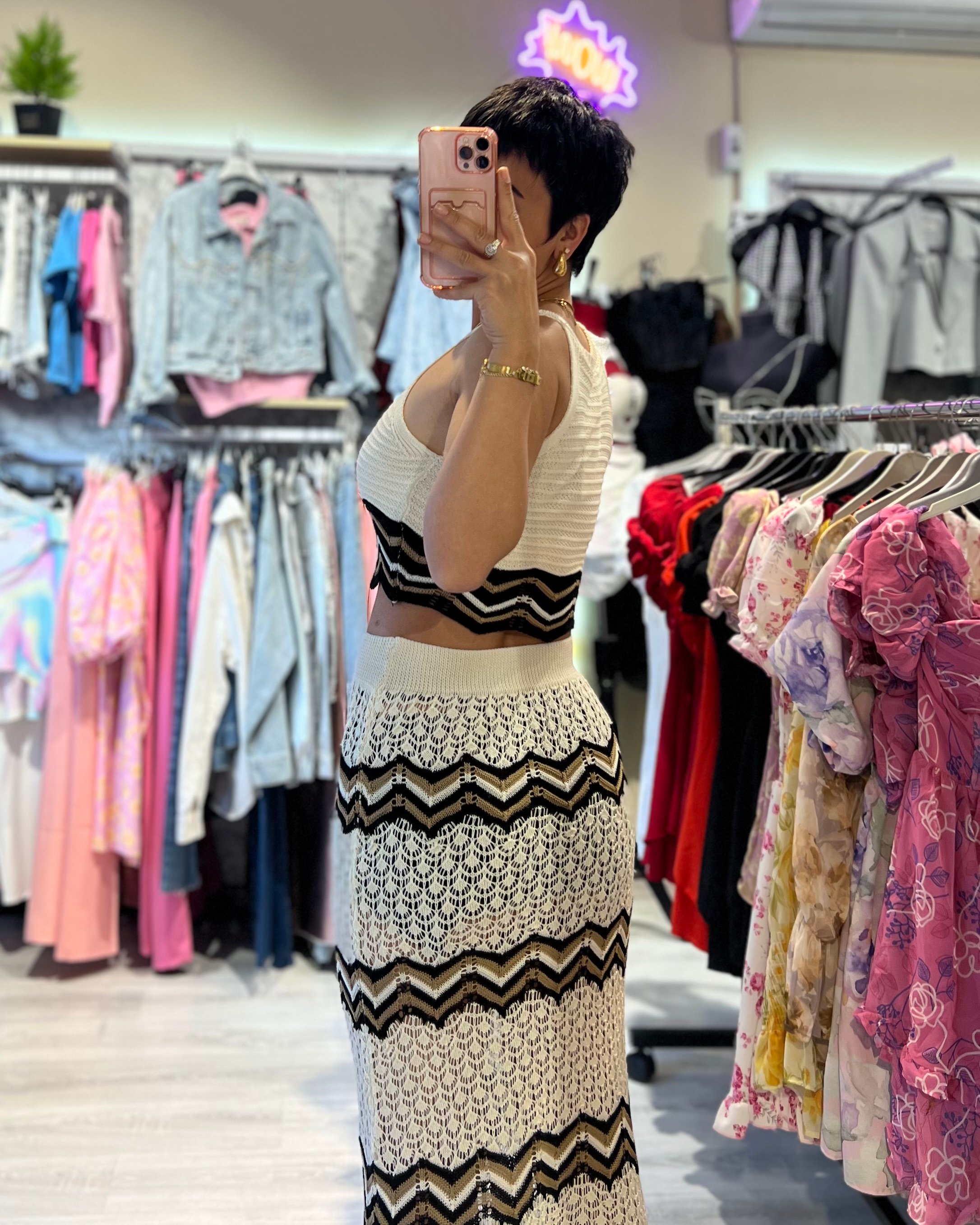 Marka Model Ajurlu Örme Triko Halter Yaka Crop & Etek Takım