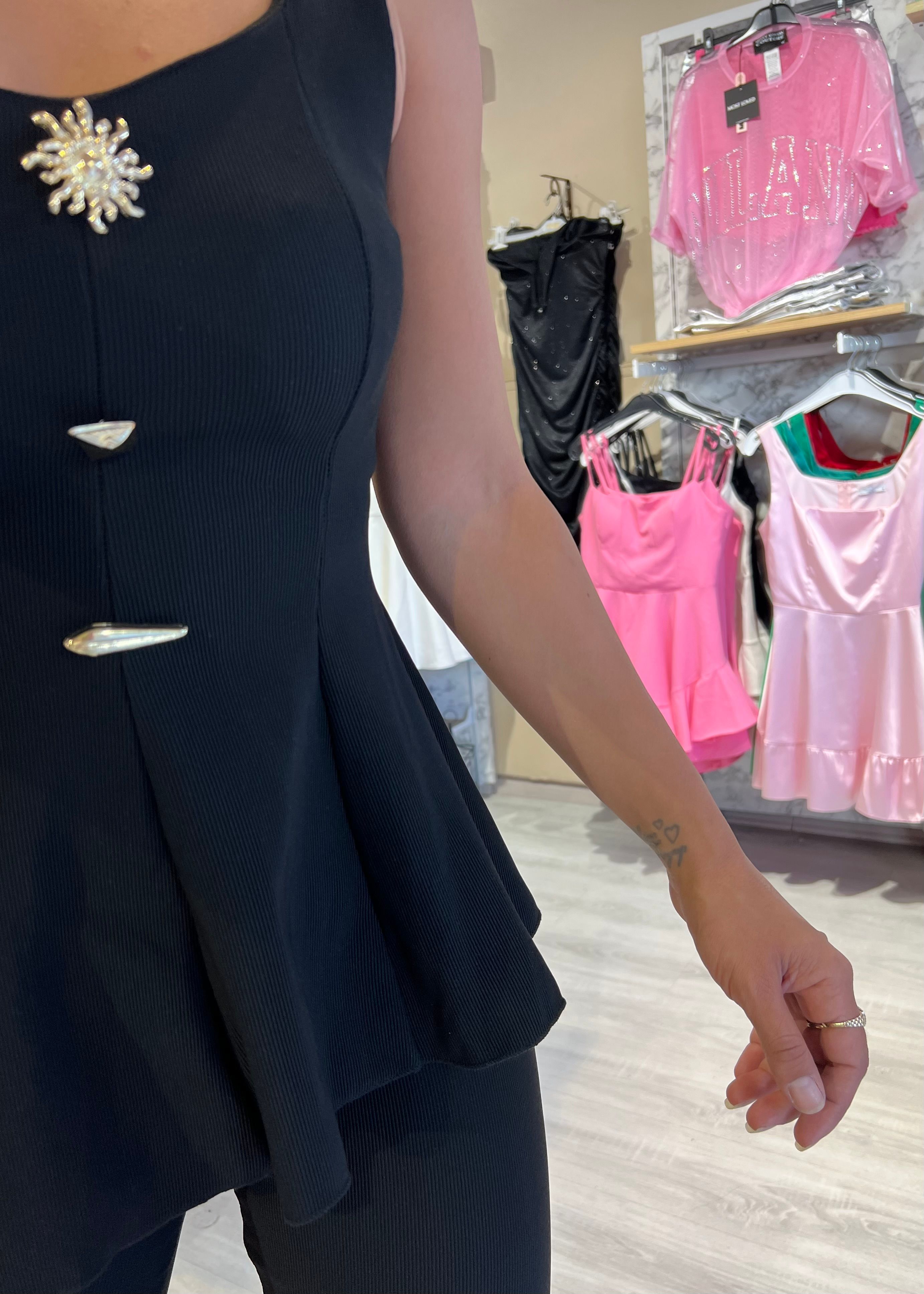 Kaşkorse Kumaş Aksesuarlı Bele Oturan Bluz & Pantolon Takım