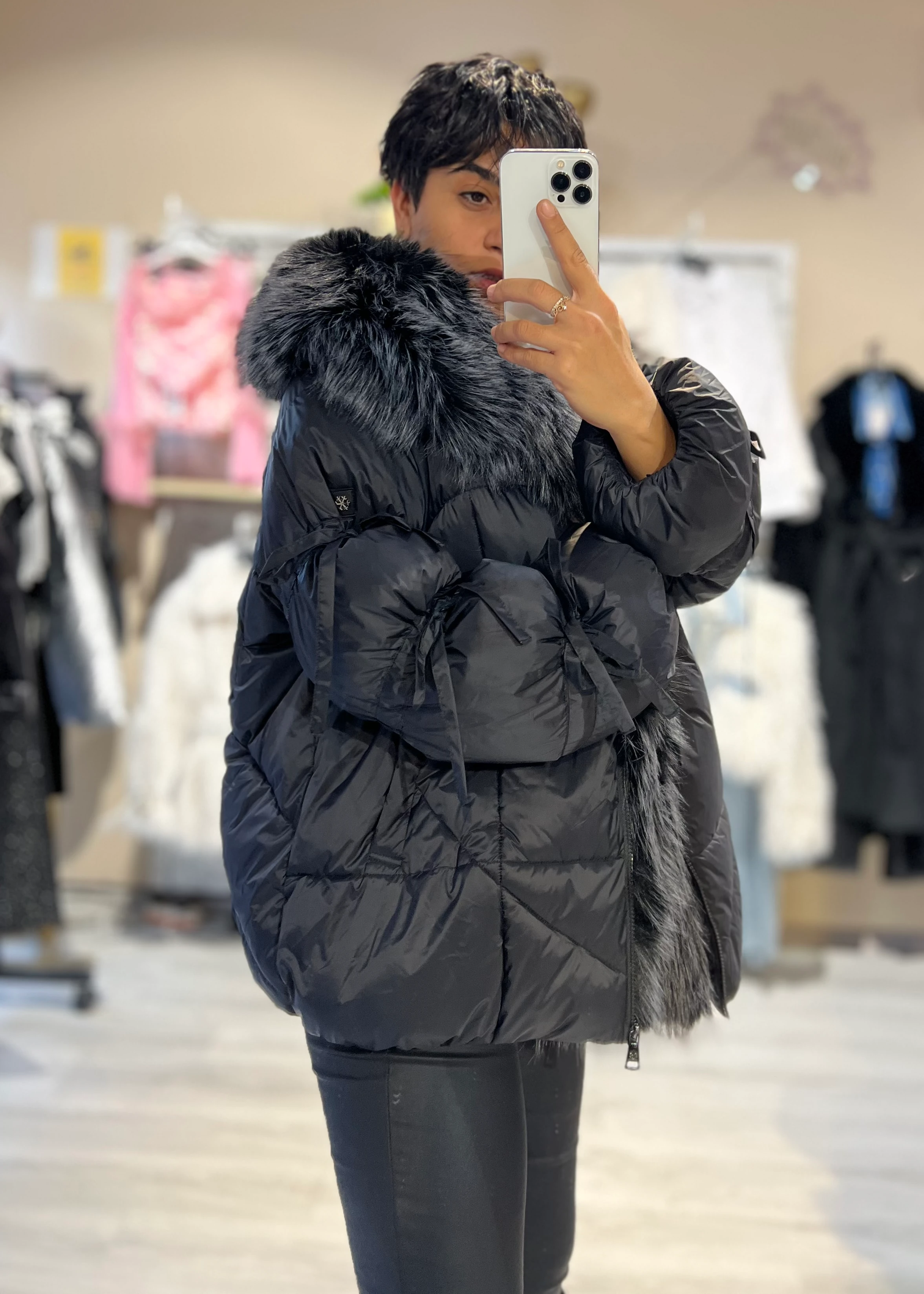 Kürk Yakası Çıkabilen Balon Kol Şişme Mont 