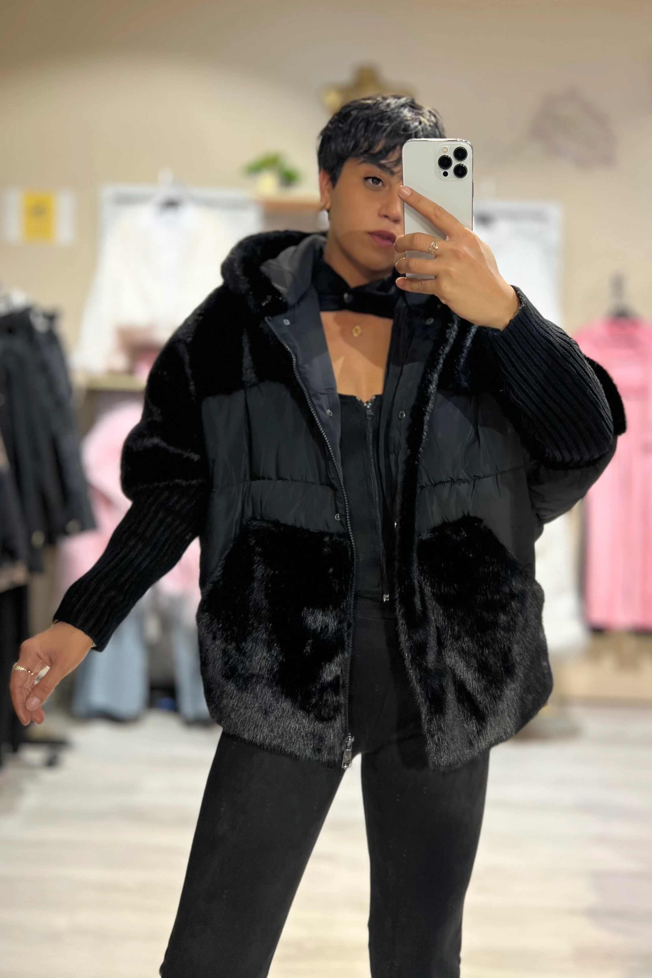 Özel Tasarım İthal Kürklü Yarasa Kol Şişme Mont