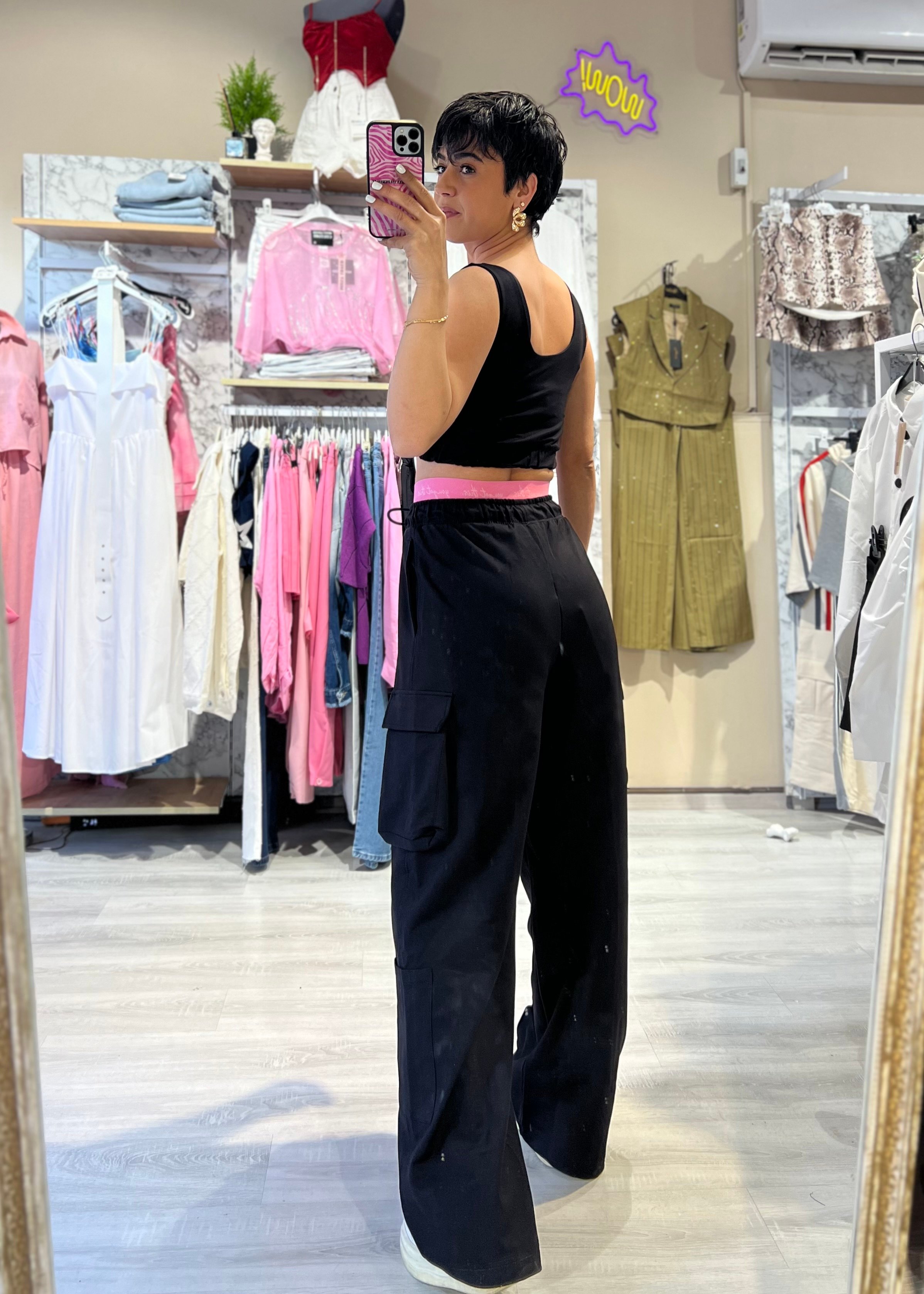 Siyah 2'li Crop Top & Kargo Eşofman Takımı