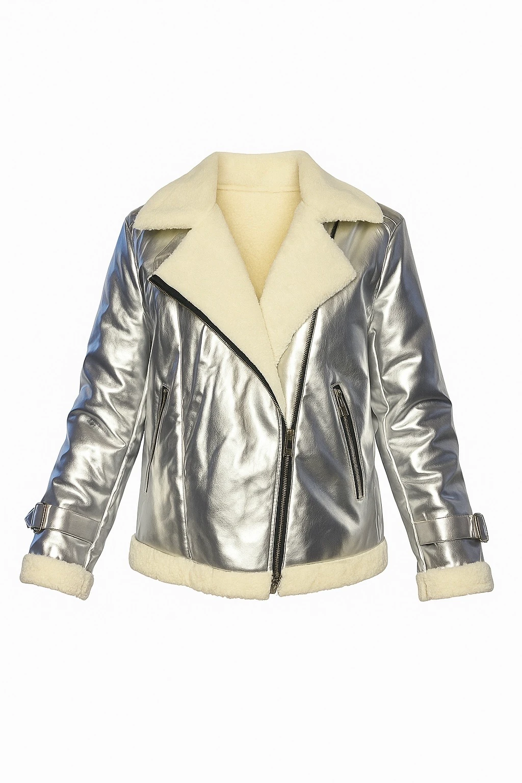 Belinda Parlak Deri Ceket  - SİLVER