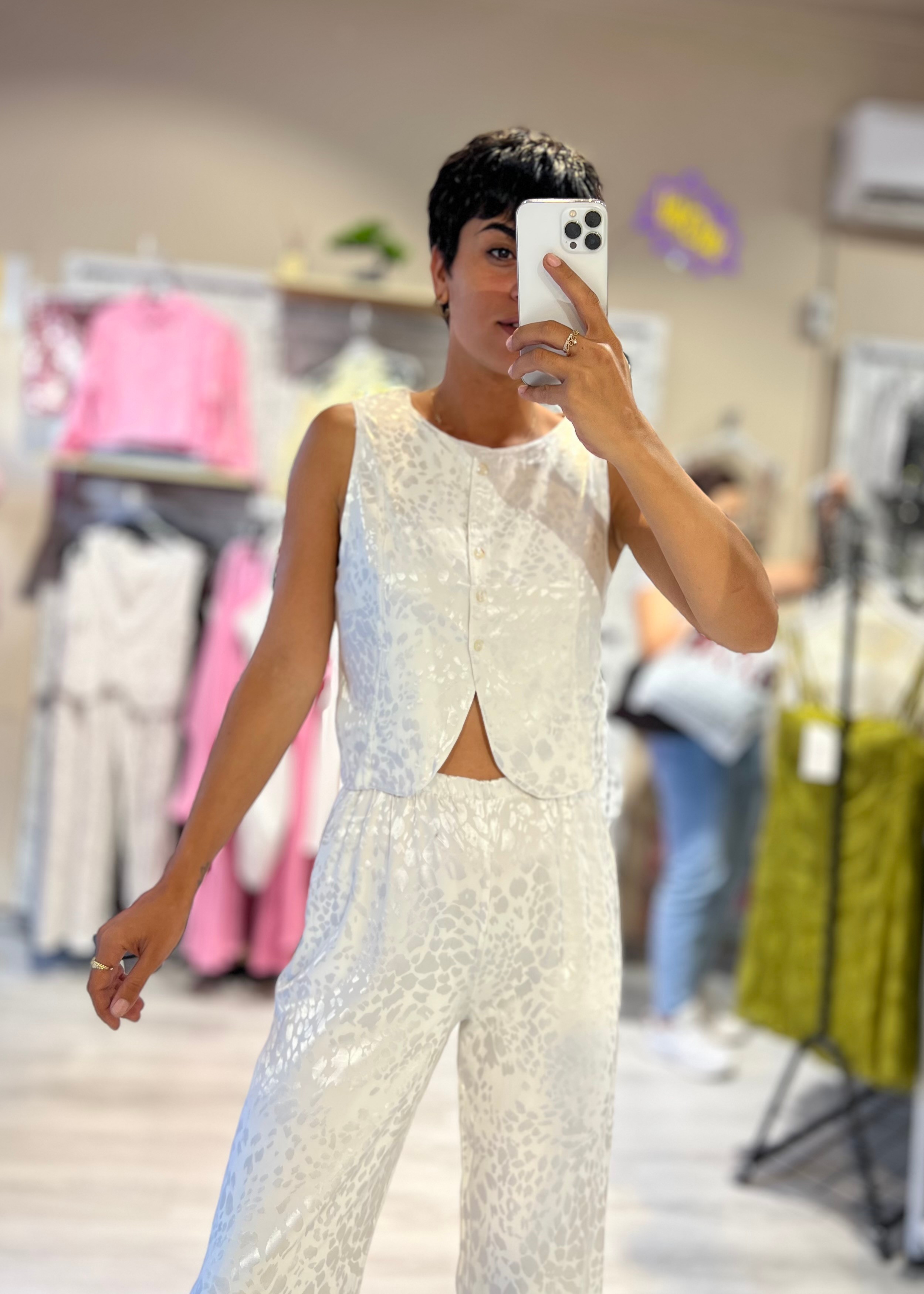 Saten Leopar Yelek & Pantolon Takım