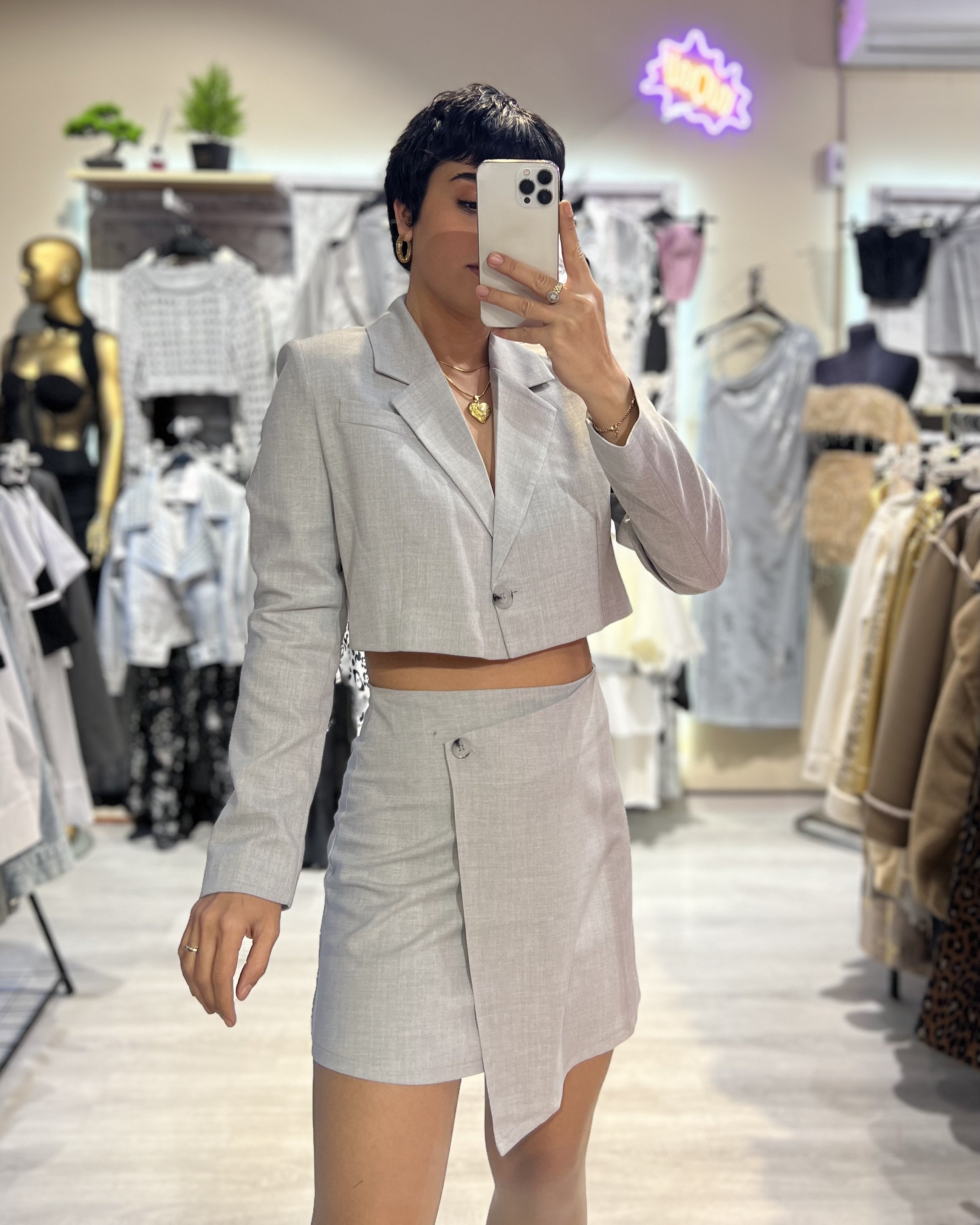 Marka Model Crop Blazer Ceket & Etek Takım