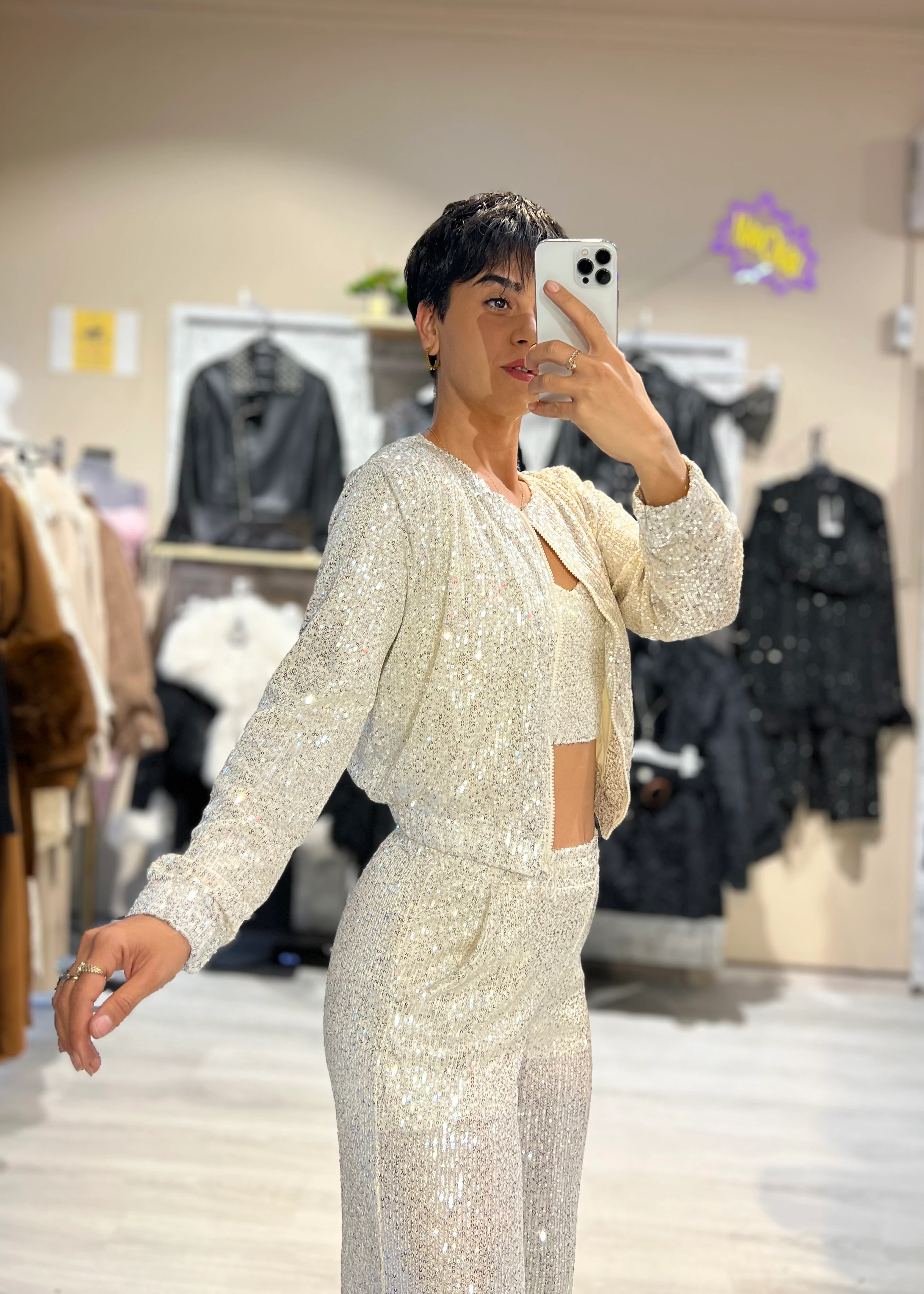 Luxury PulPayet Ceket Büstiyer Pantolon 3’Lü Takım - SİLVER