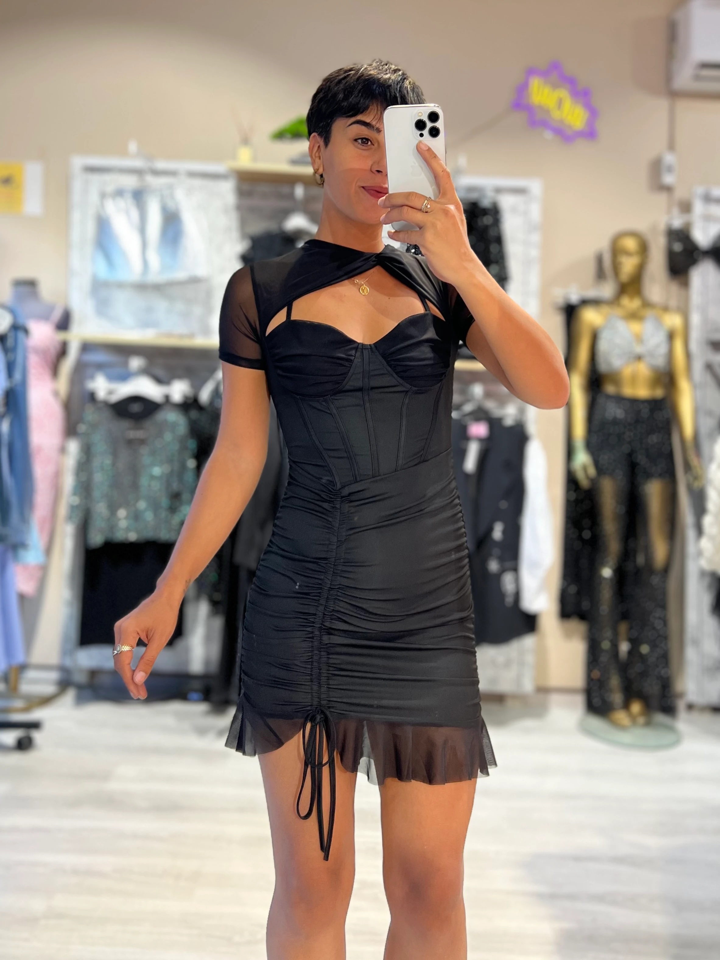 Özel Seri Büzgü Detaylı Elbise - SİYAH