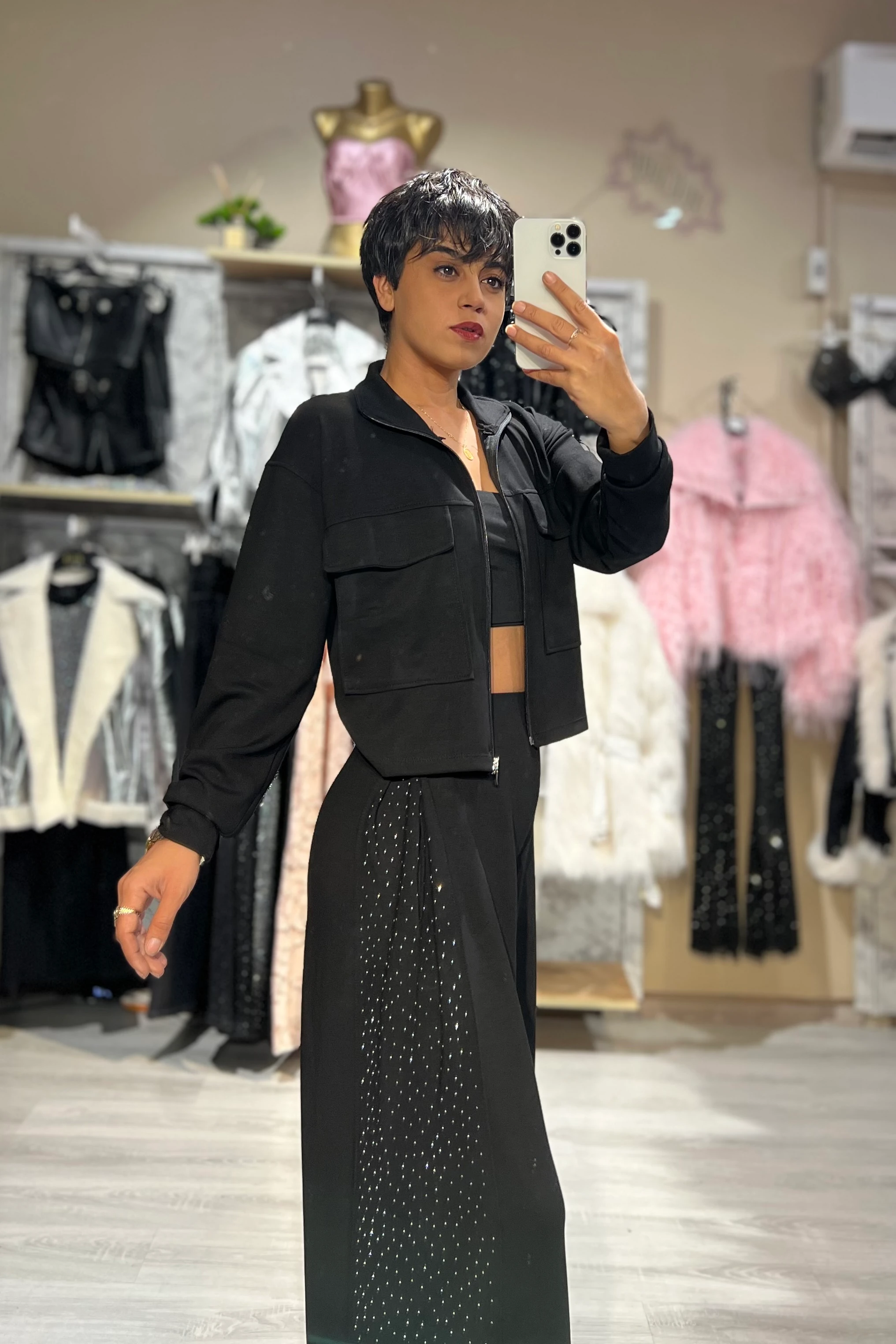 Black Shine Luxe Taşlı Takım