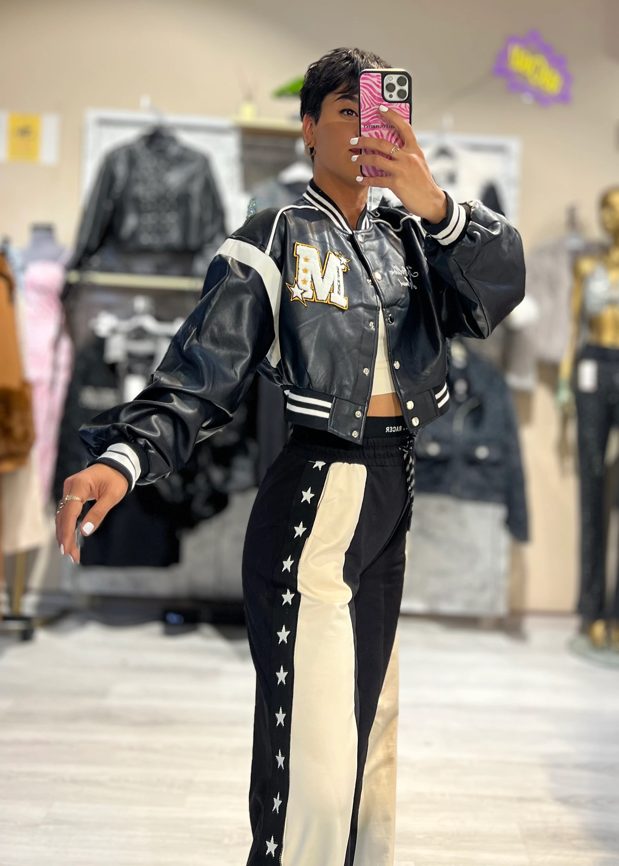 Suni Deri Tasarım Bomber Ceket - SİYAH