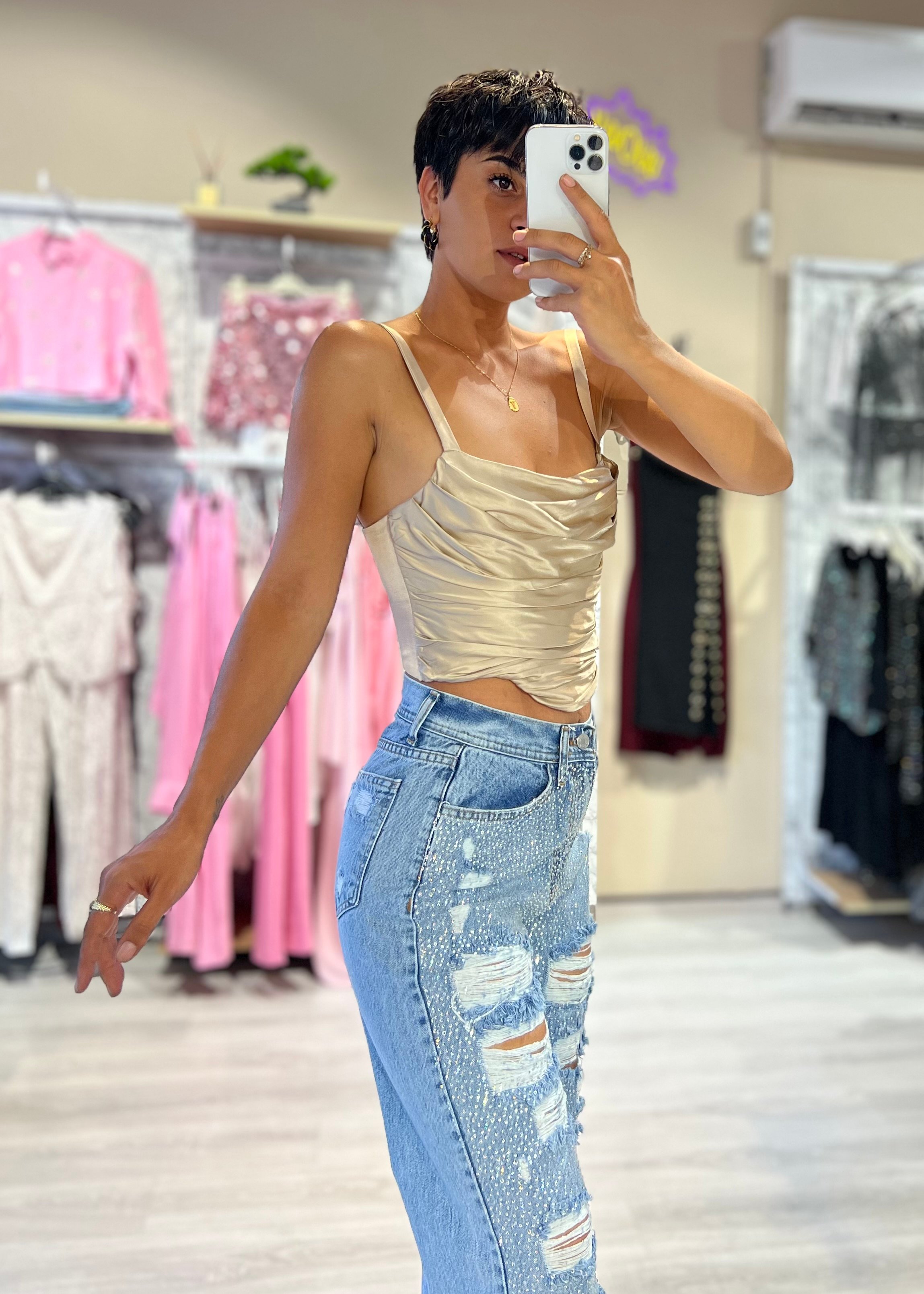 Mavi Taşlı  Lazer Kesim Jean Pantolon