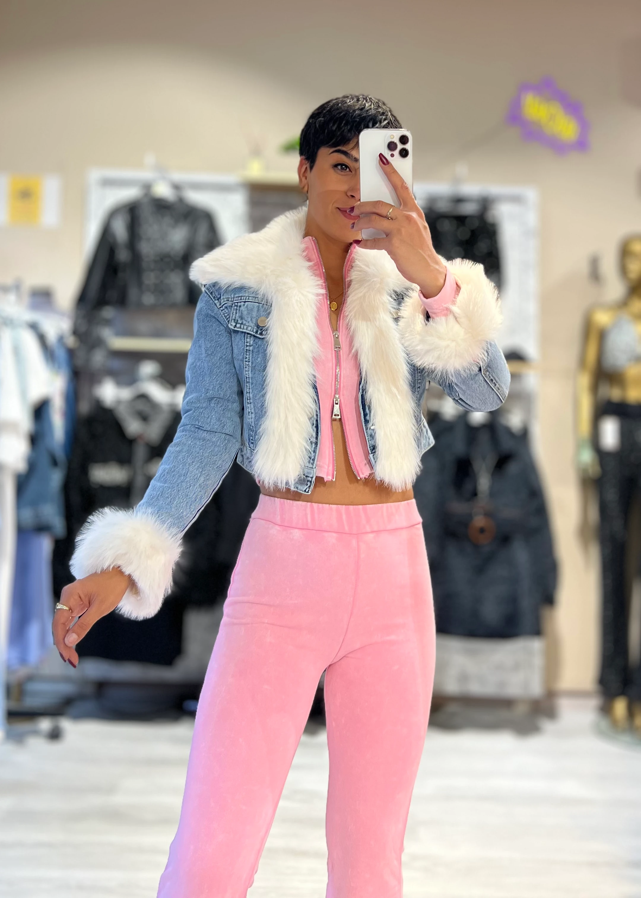 Suni Kürklü Yaka ve Kol Çıkabilen Denim Mont  - MAVİ