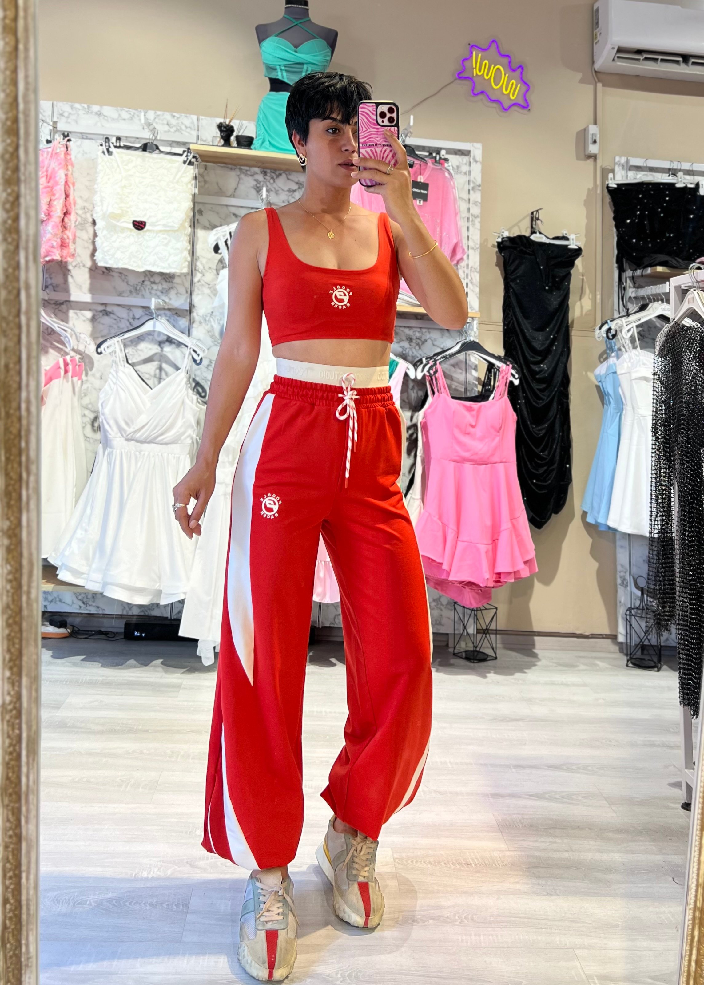 Özel Seri 2'li Crop Top & Eşofman Takımı - KIRMIZI